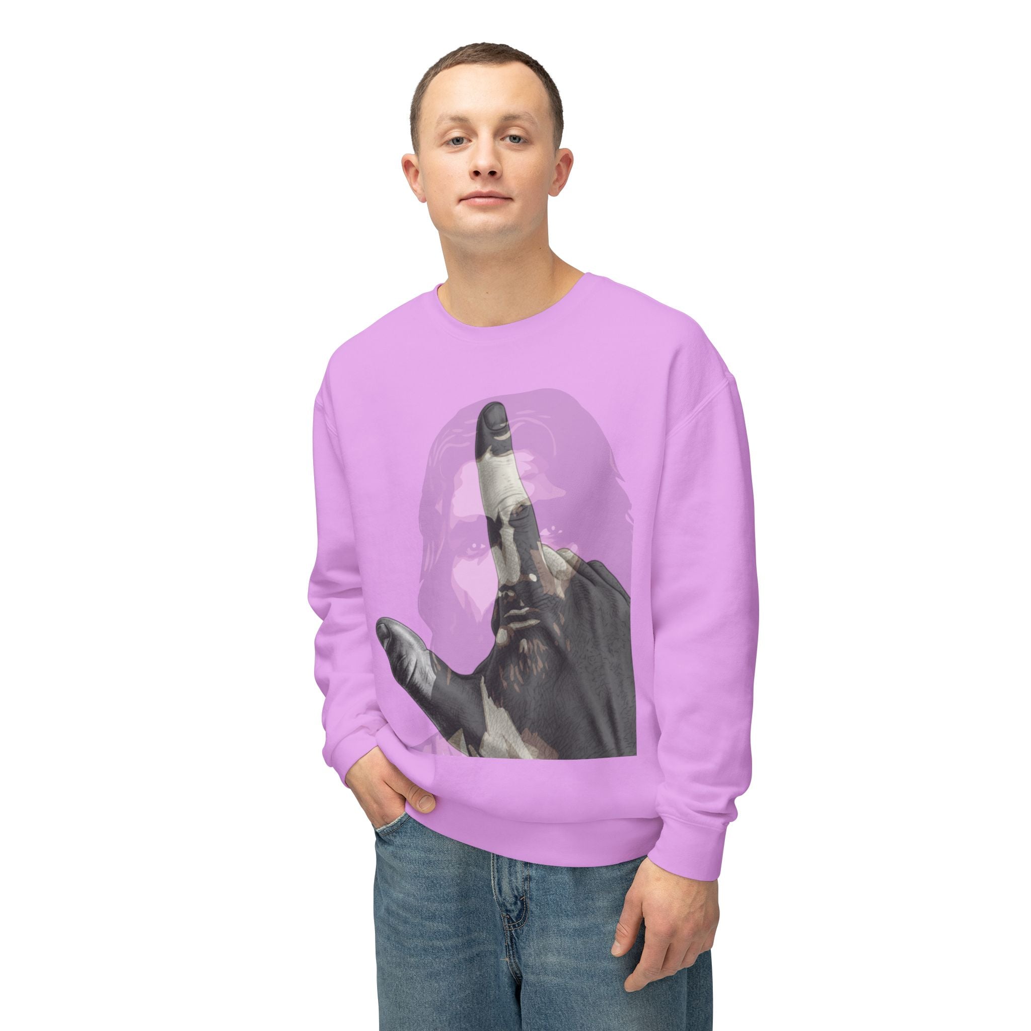 Jesus And J Hand Gesture, Large Print, Unisex Lightweight Crewneck Sweatshirt