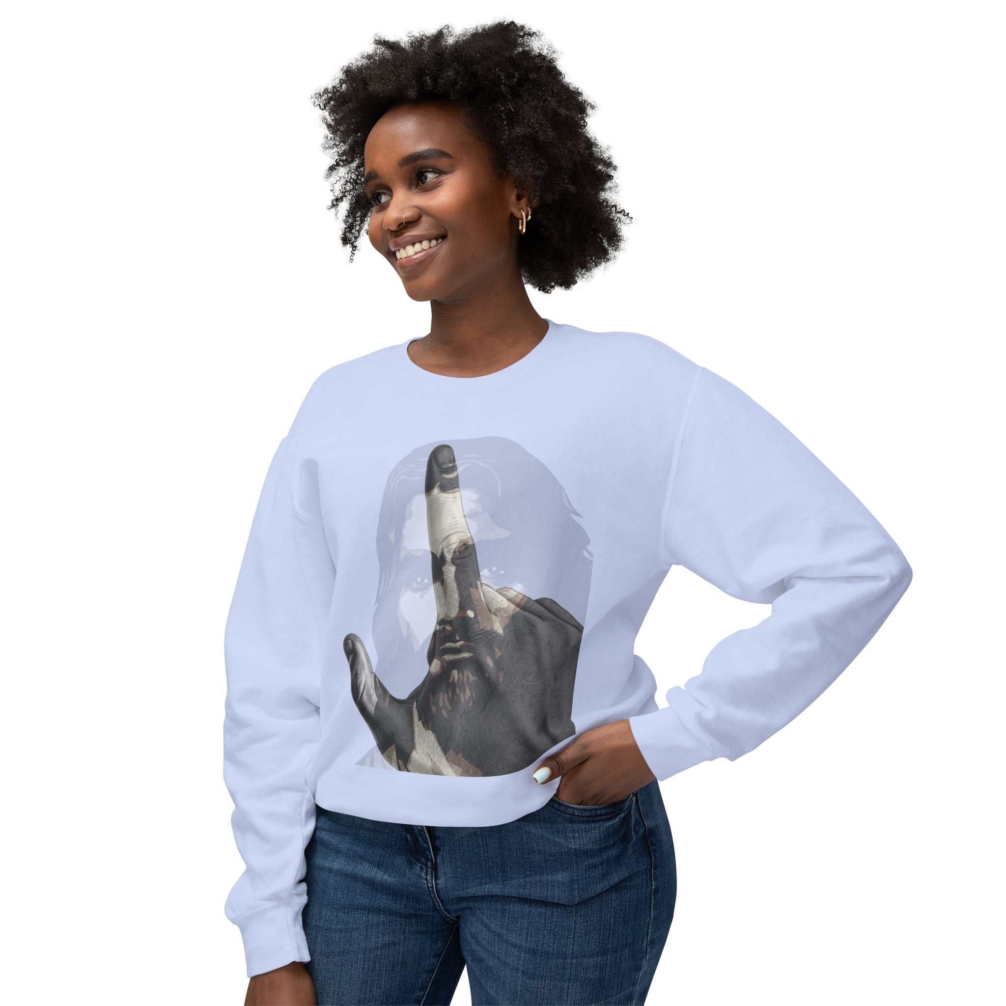 Jesus And J Hand Gesture, Large Print, Unisex Lightweight Crewneck Sweatshirt