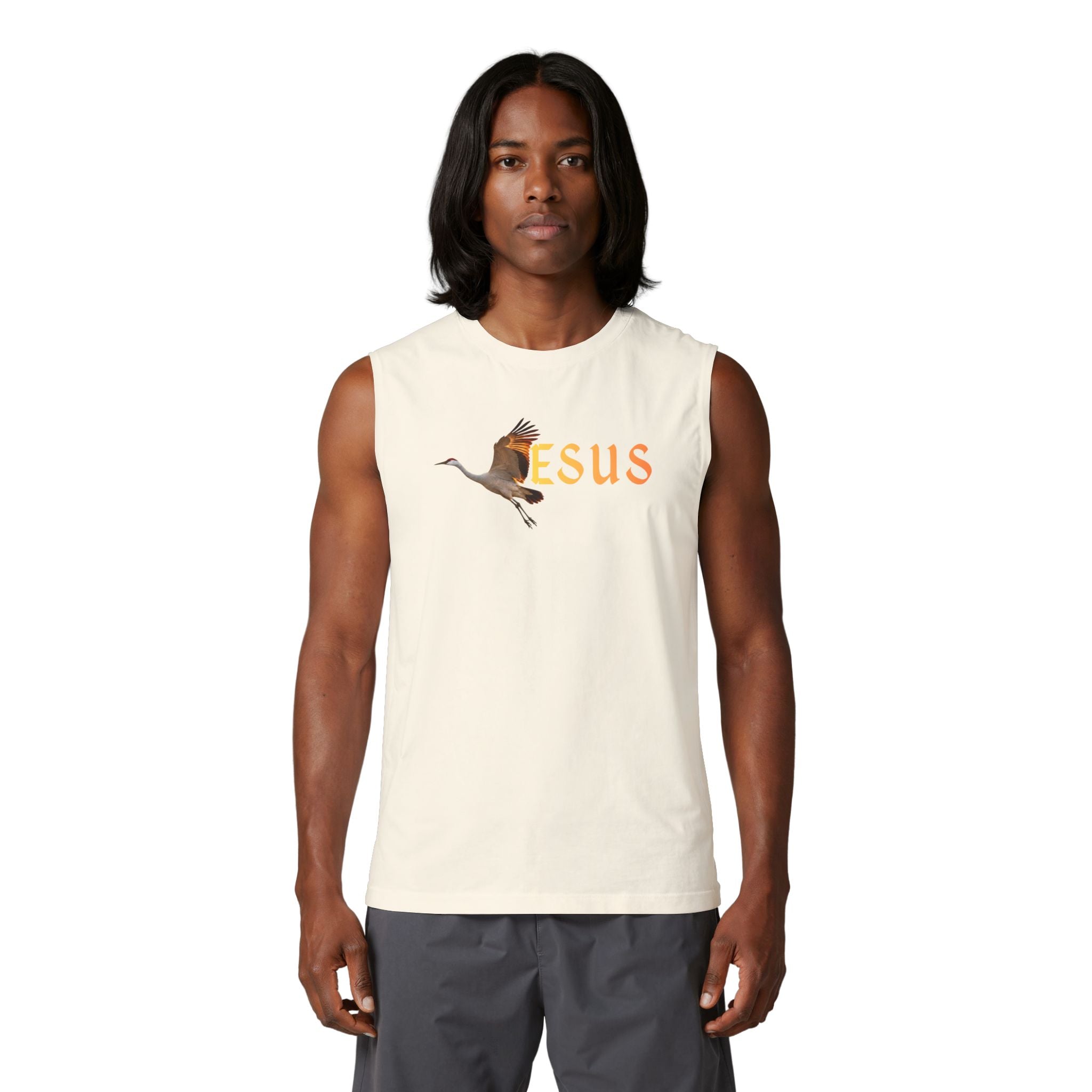 Jesus With Crane Bird, Unisex Jersey Muscle Tank