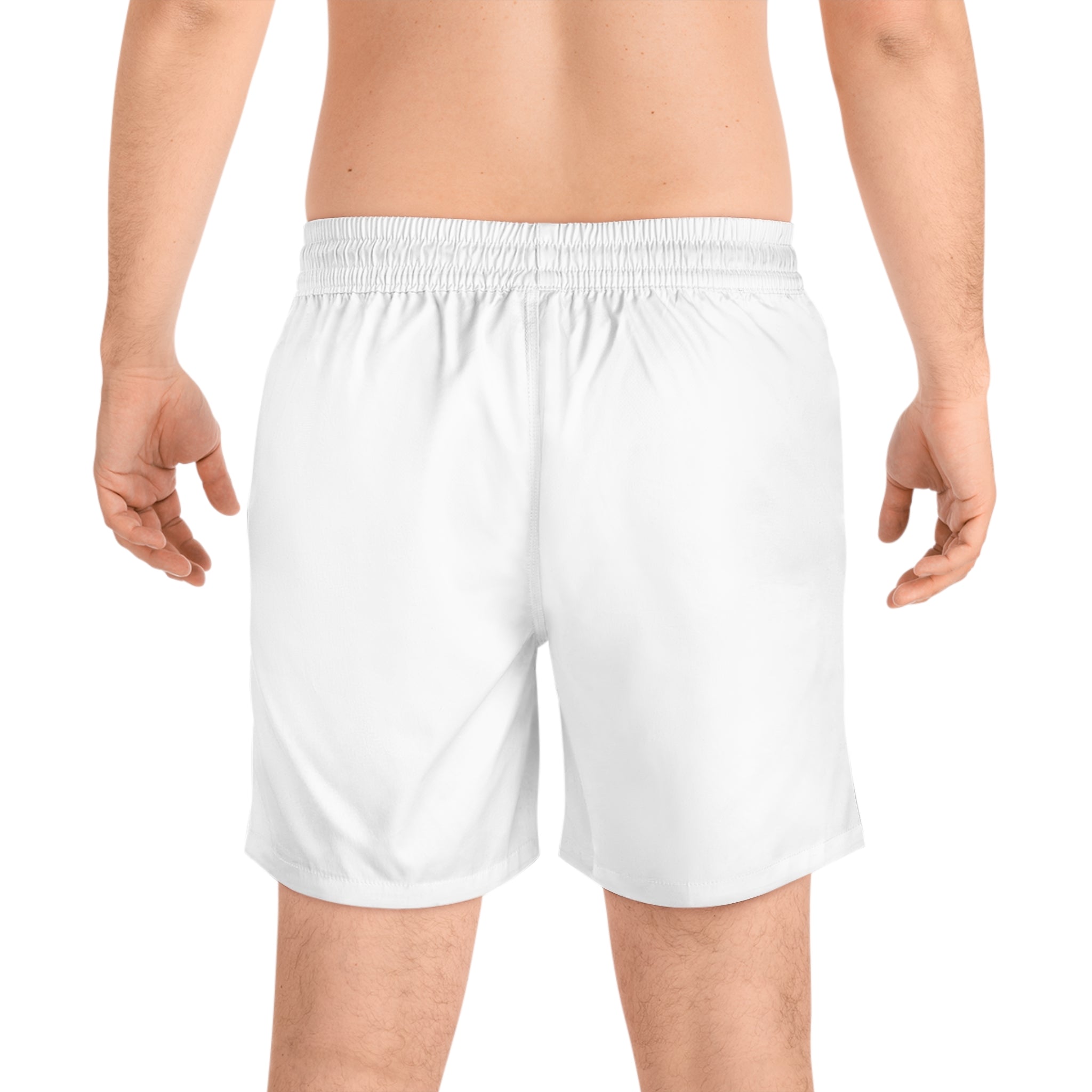 "M-EE-HHHHH" (Messiah)™ White Mid-Length Swim Shorts (AOP)