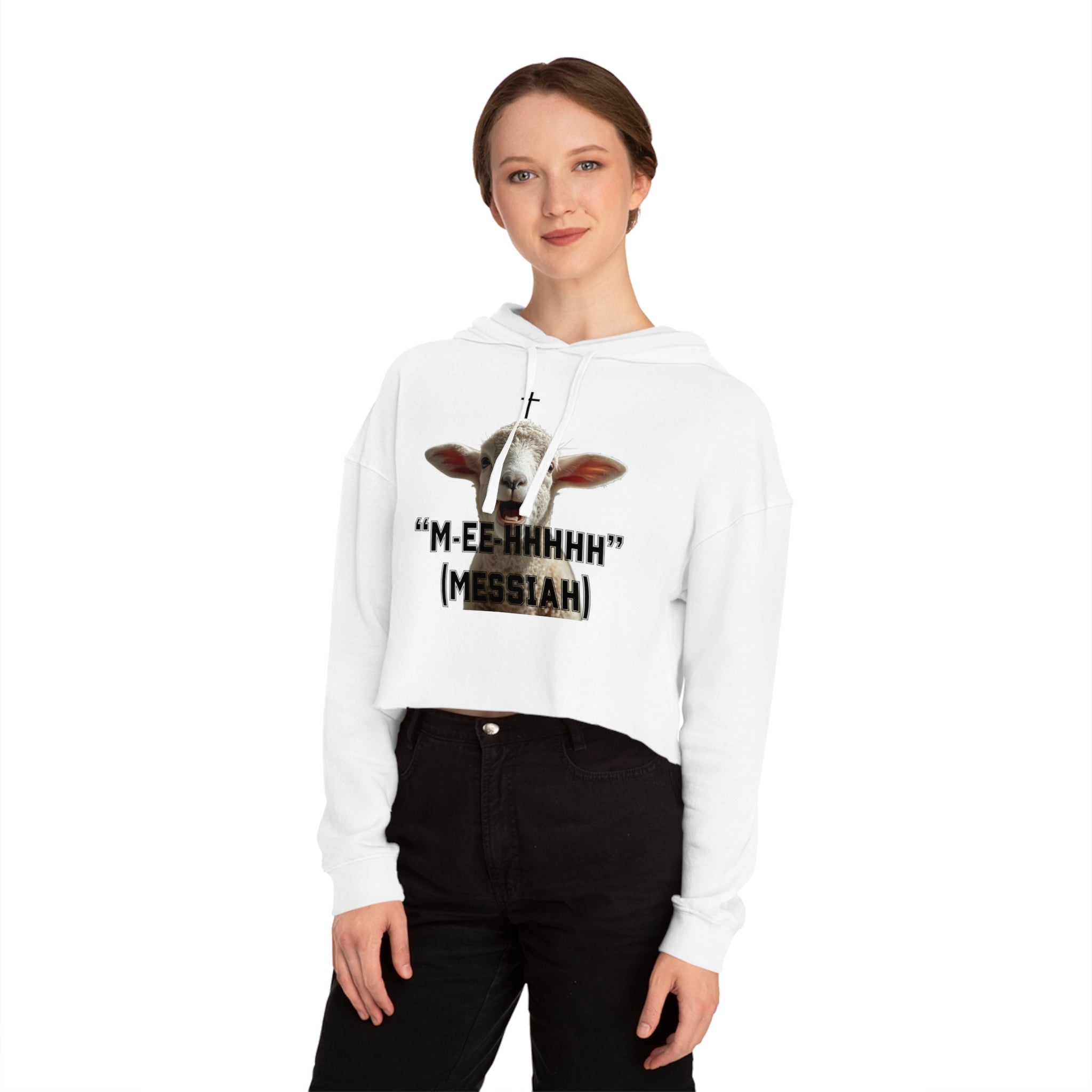 "M-EE-HHHHH" (Messiah)™ Women’s Cropped Hooded Sweatshirt