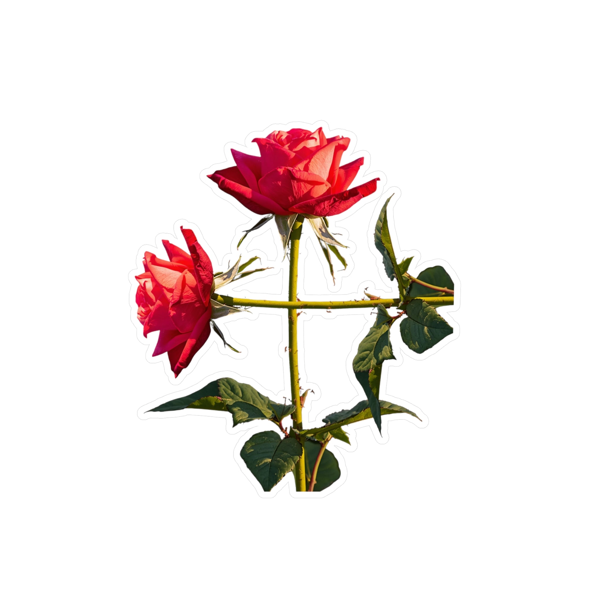 Cross Form Red Roses, Kiss-Cut Vinyl Decals, Sticker