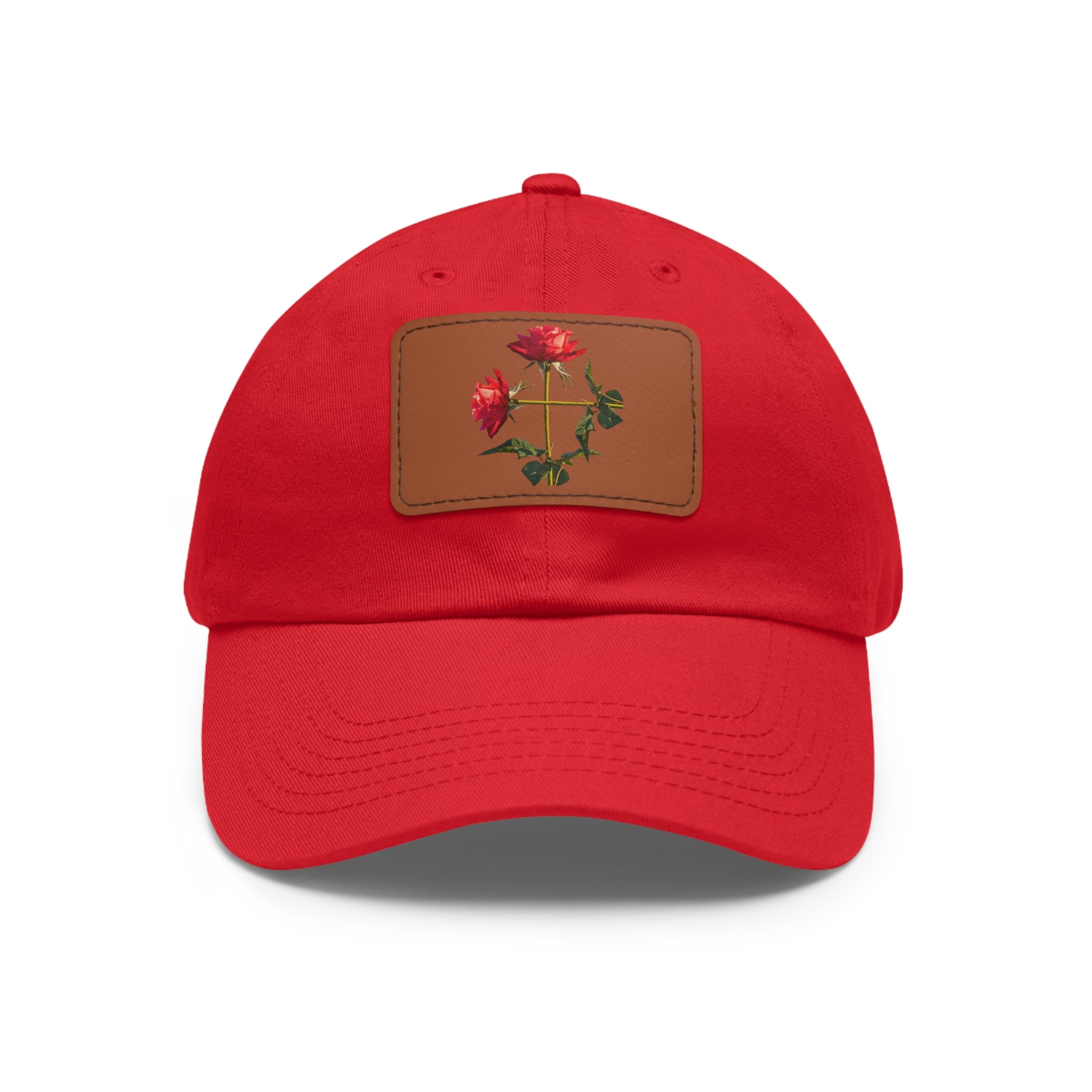 Cross Form Red Roses, Dad Hat with Leather Patch (Rectangle)