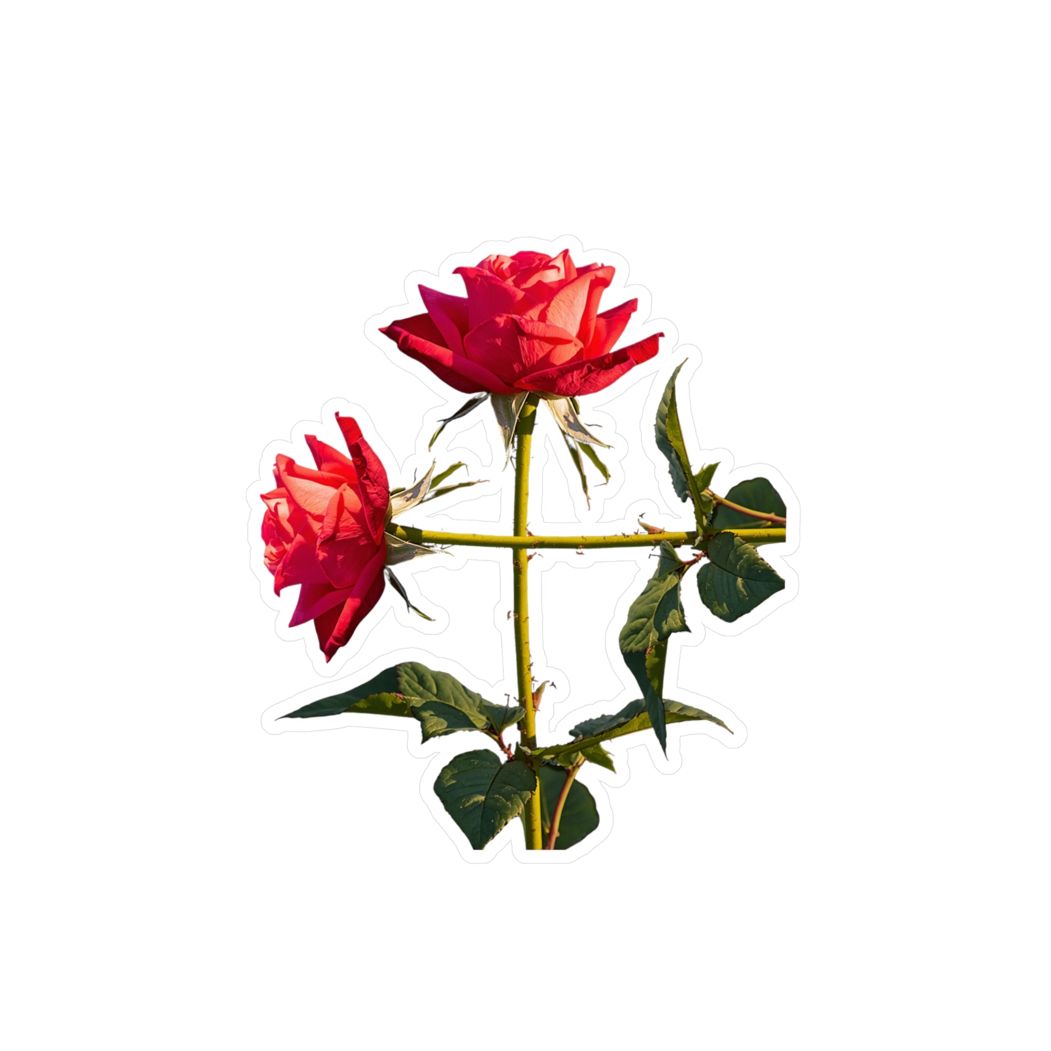 Cross Form Red Roses, Kiss-Cut Vinyl Decals, Sticker
