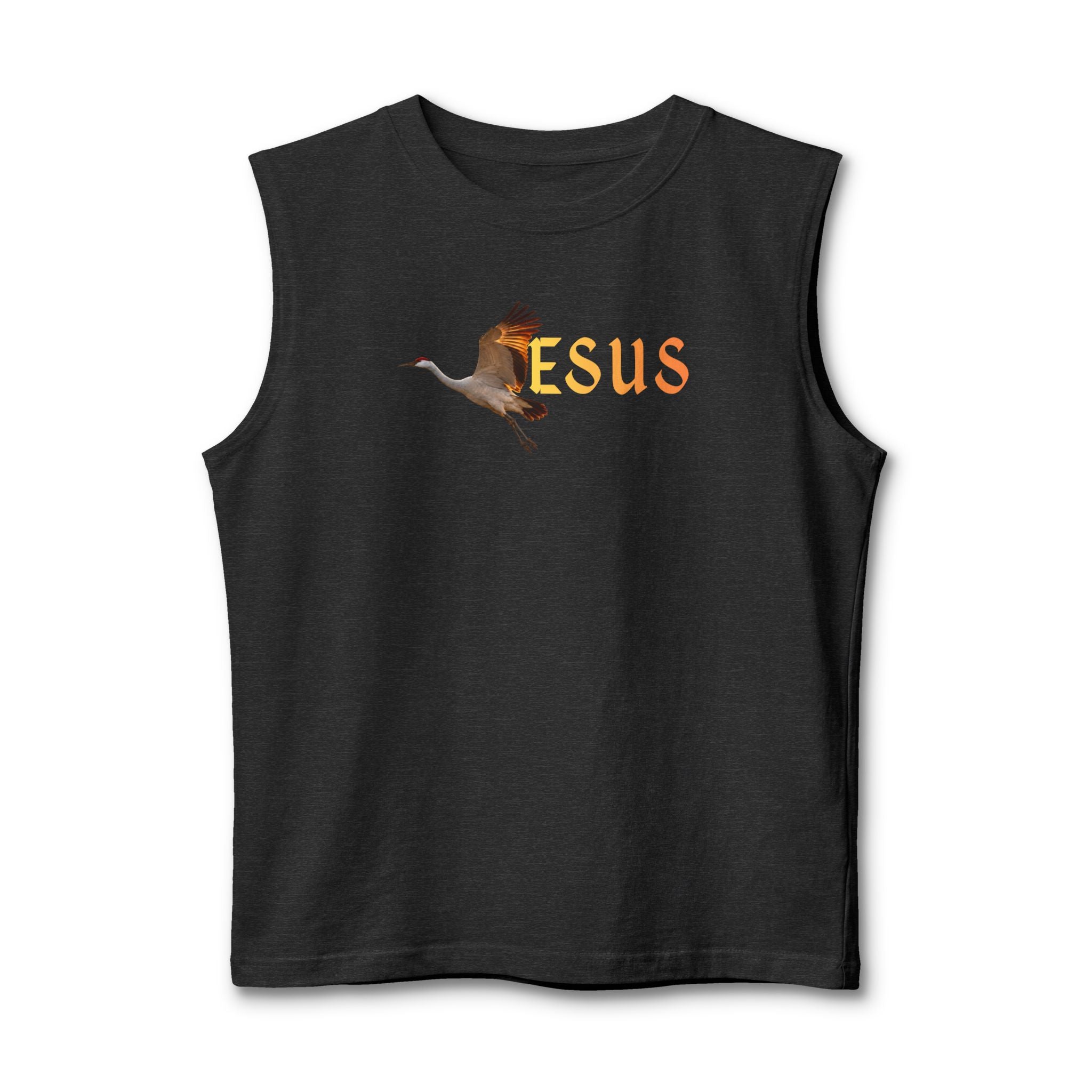 Jesus With Crane Bird, Unisex Jersey Muscle Tank