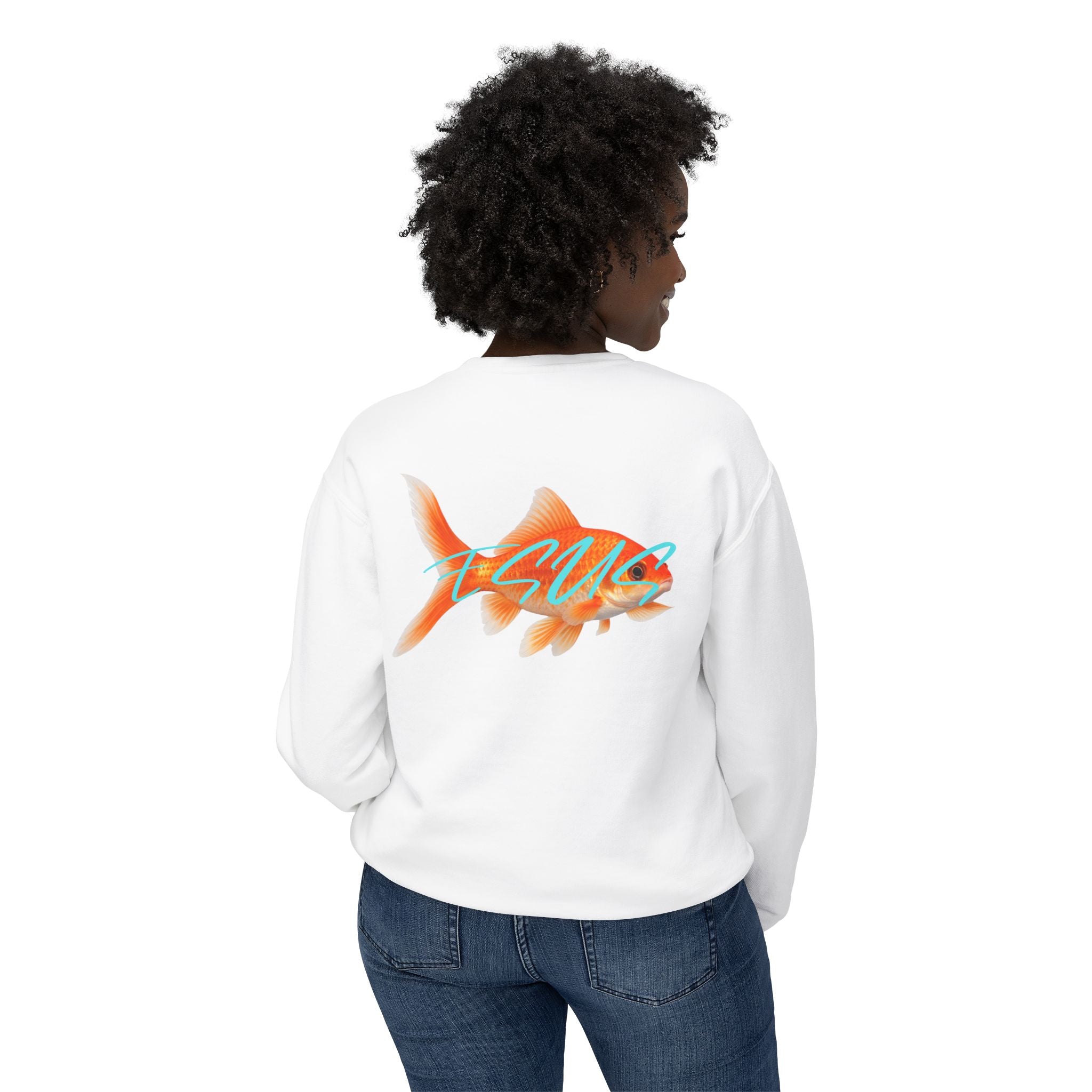Jesus With Goldfish, 2 Sided Unisex Lightweight Crewneck Sweatshirt