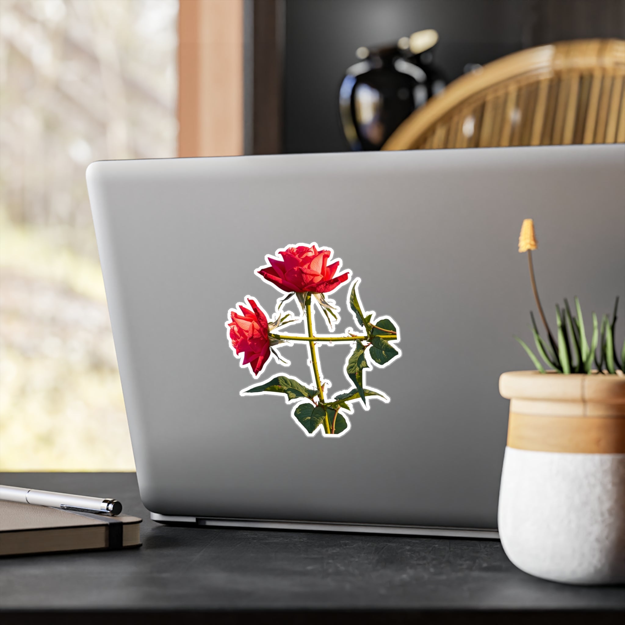 Cross Form Red Roses, Kiss-Cut Vinyl Decals, Sticker