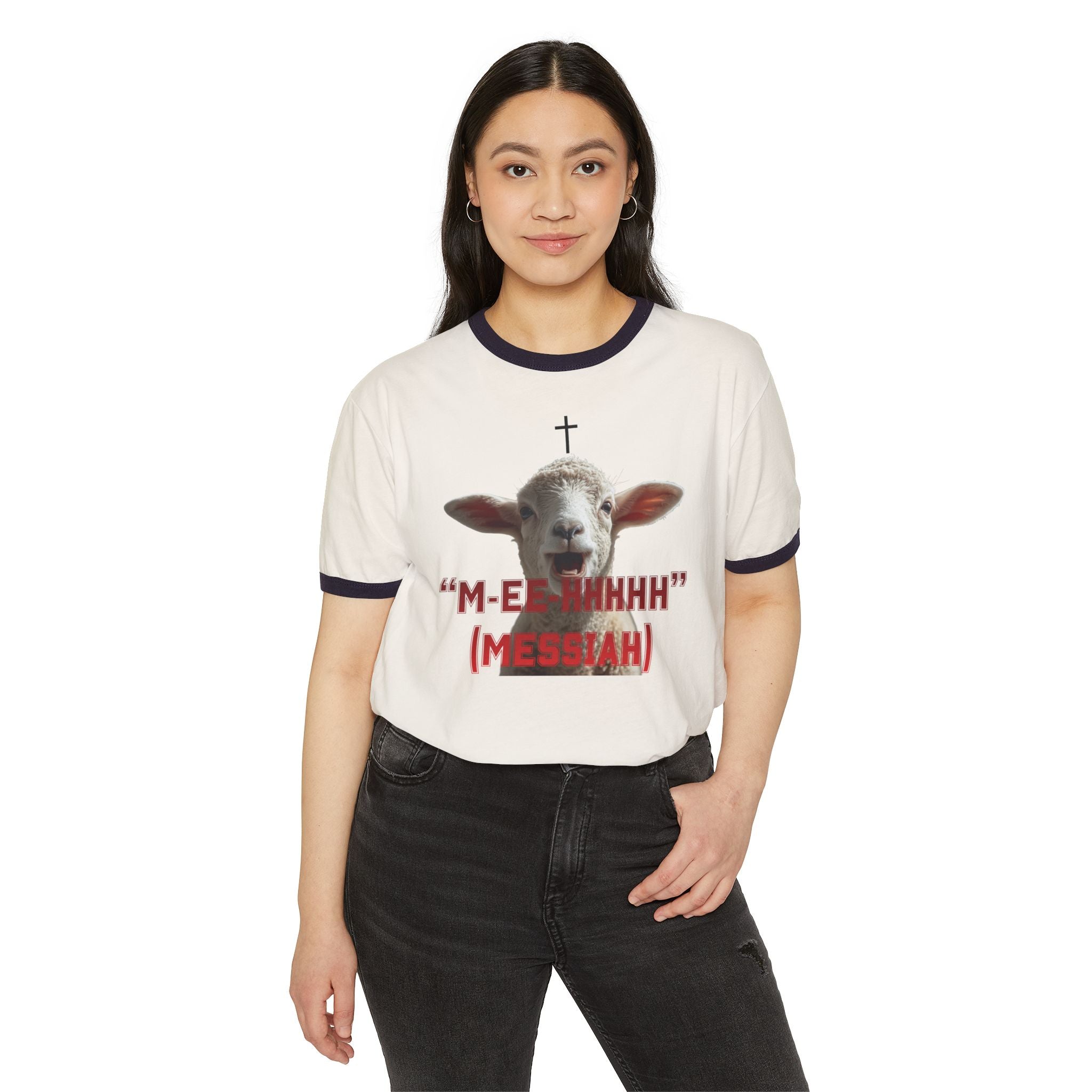 "M-EE-HHHHH" (Messiah)™ Unisex Cotton Ringer T-Shirt