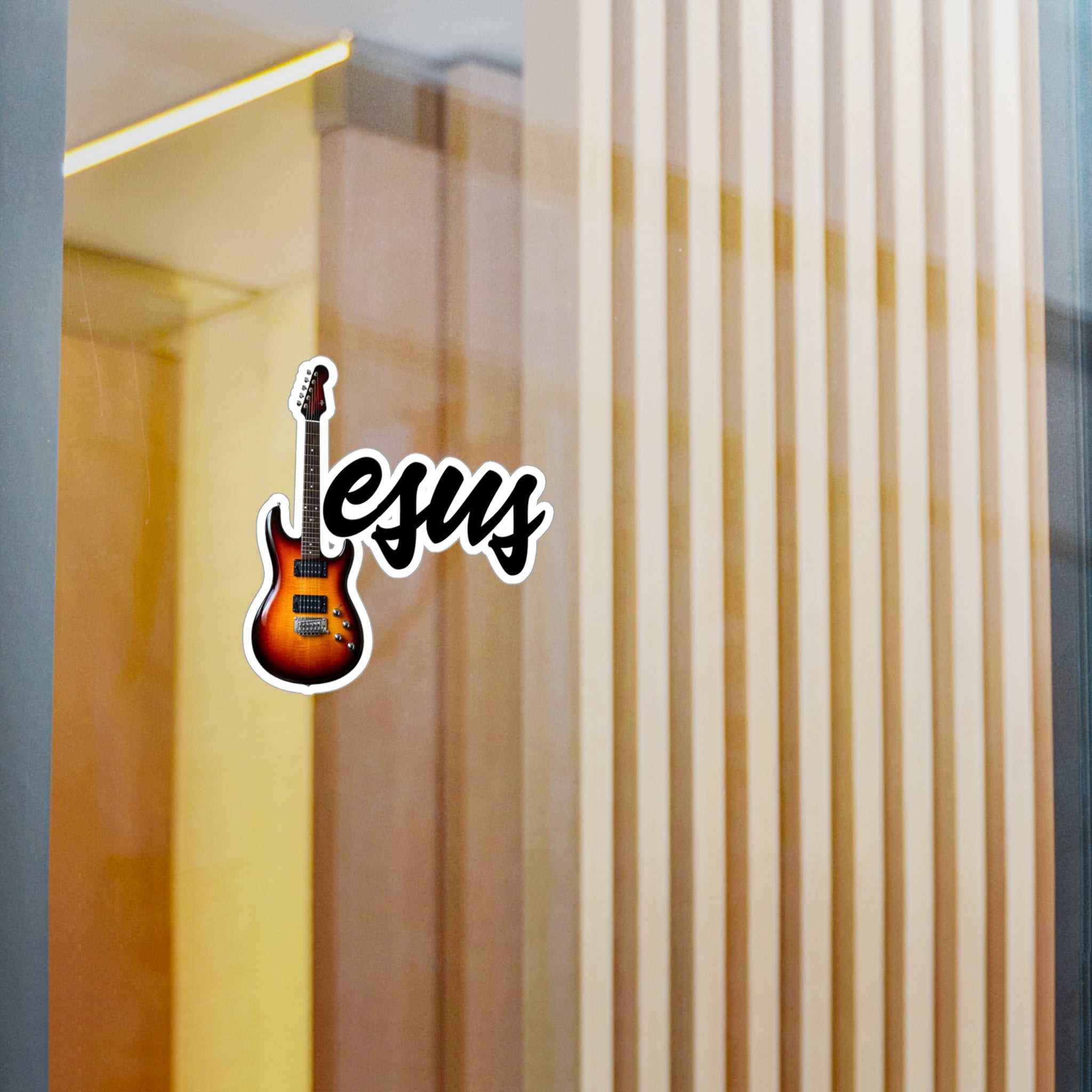 Jesus With Guitar, Kiss-Cut Vinyl Decals, Sticker