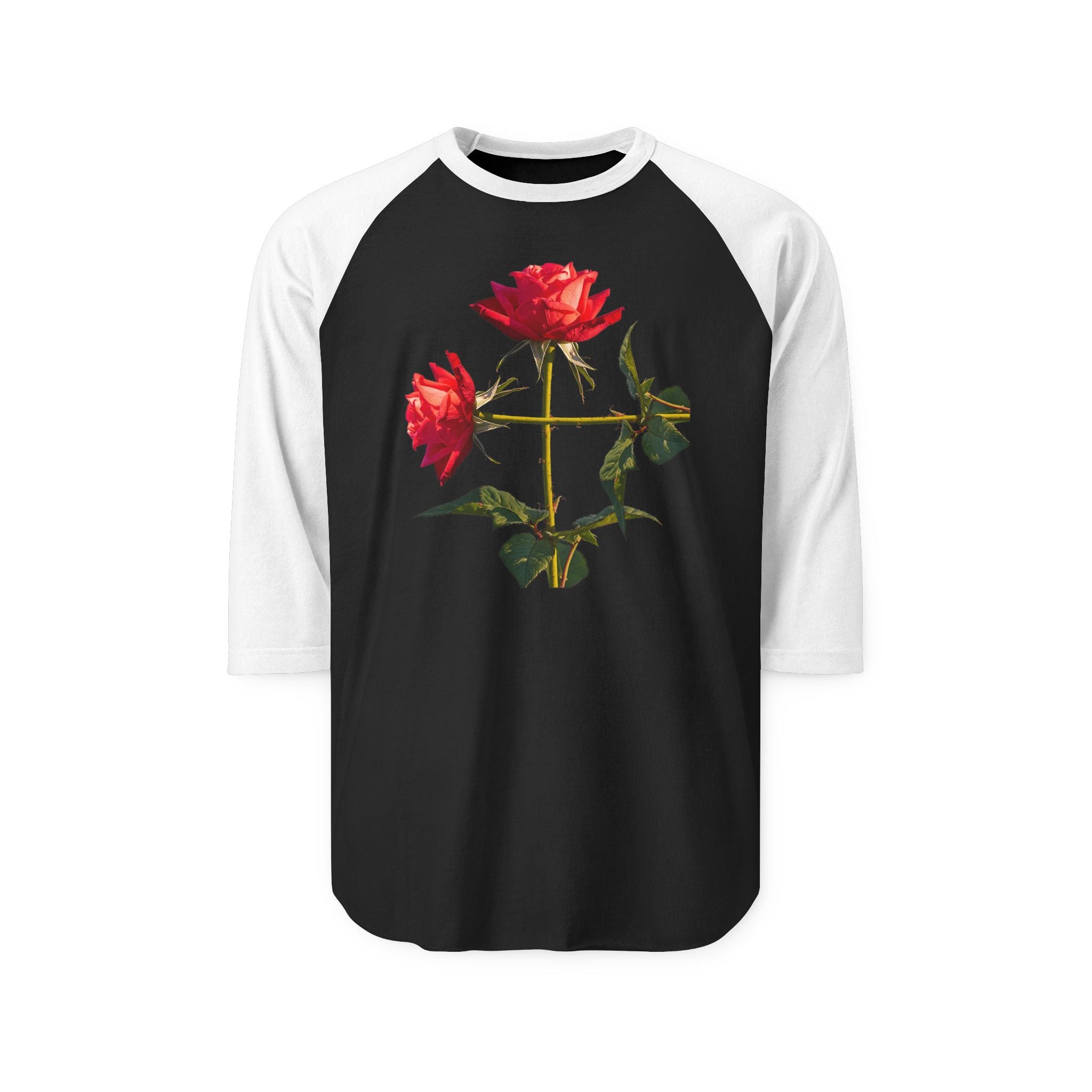 Cross Form With Red Roses, Unisex Three-Quarter Sleeve Raglan Shirt
