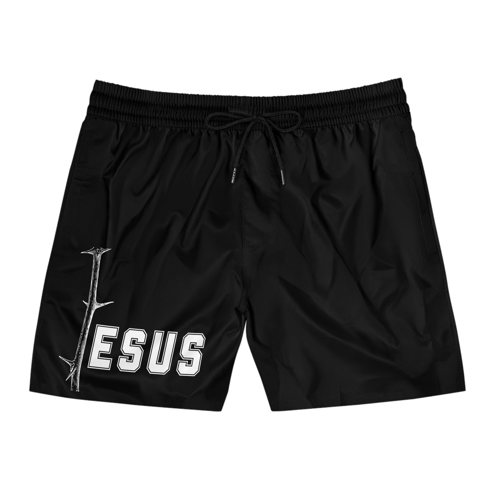 Jesus With Branch Of Thorns, White Mid-Length Swim Shorts (AOP)