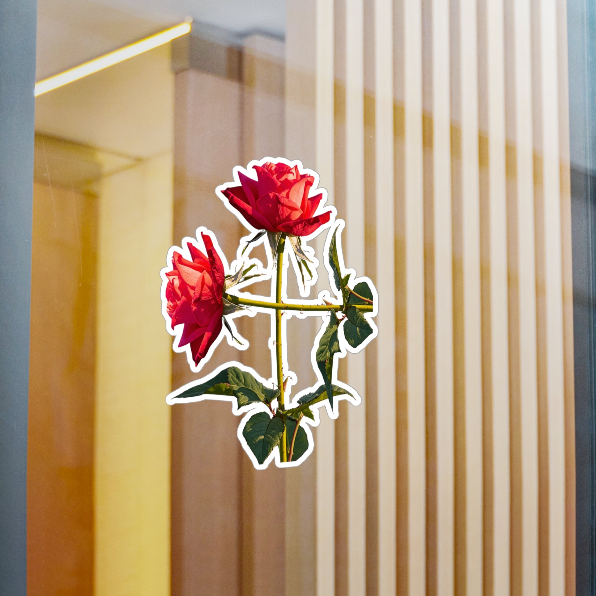 Cross Form Red Roses, Kiss-Cut Vinyl Decals, Sticker