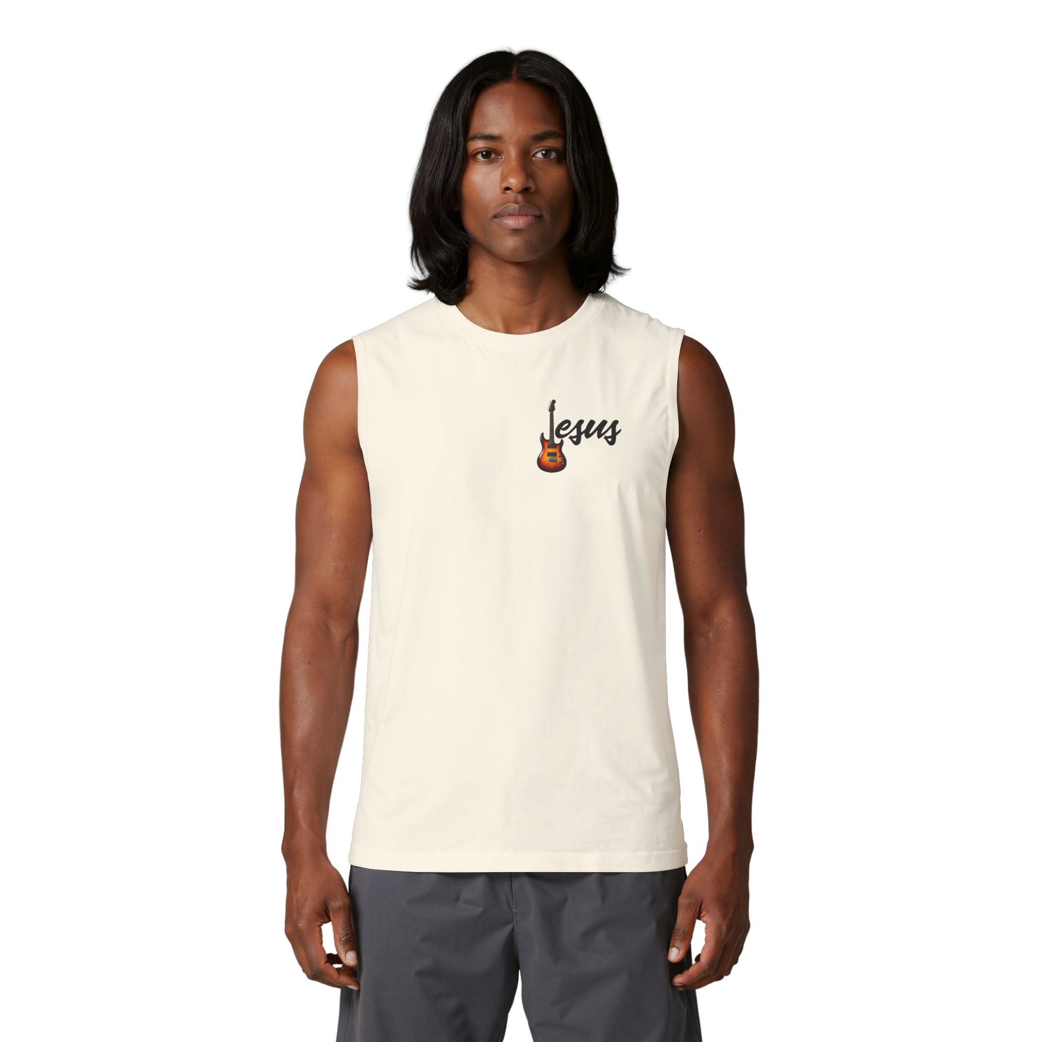 Jesus With Guitar, 2 Sided Unisex Jersey Muscle Tank