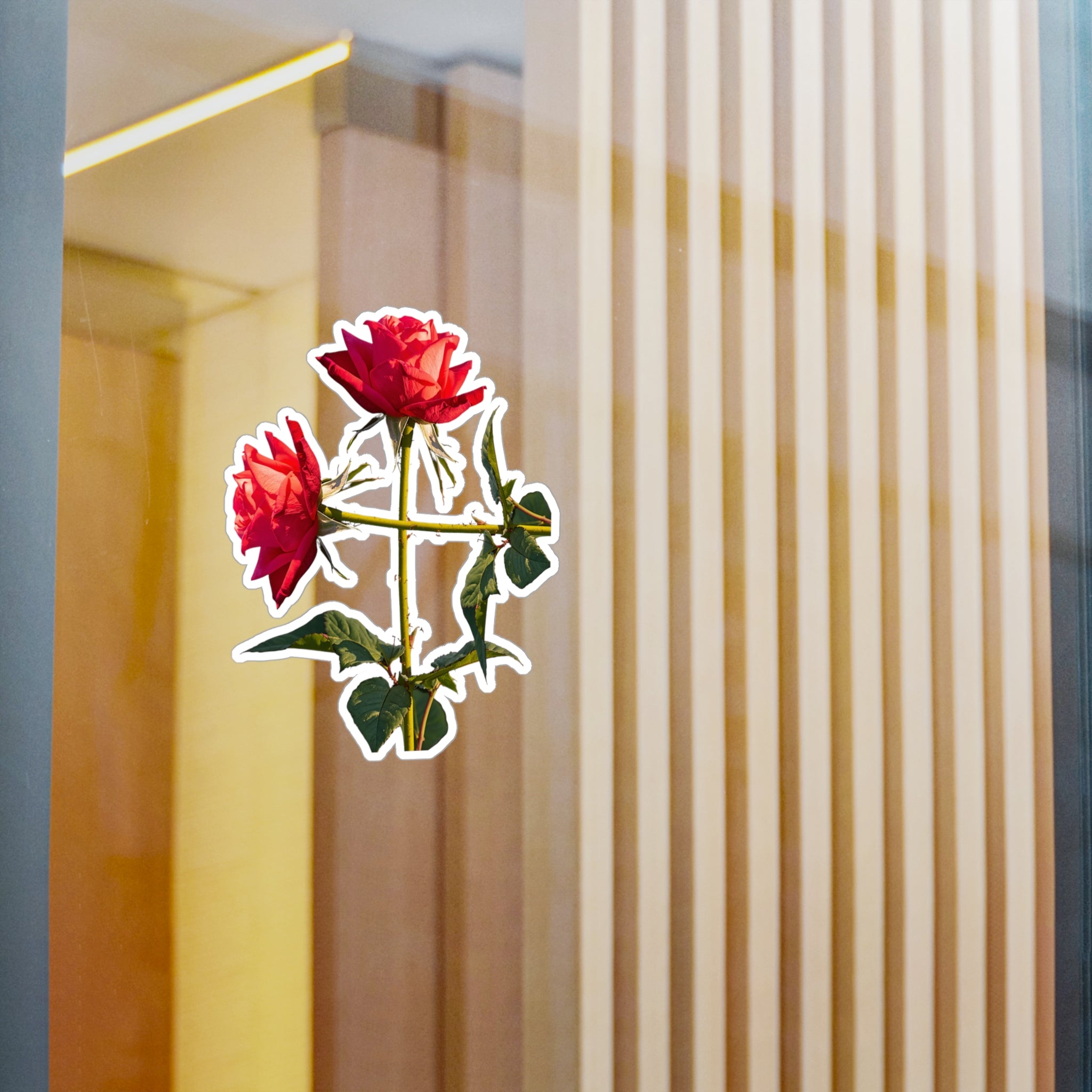 Cross Form Red Roses, Kiss-Cut Vinyl Decals, Sticker
