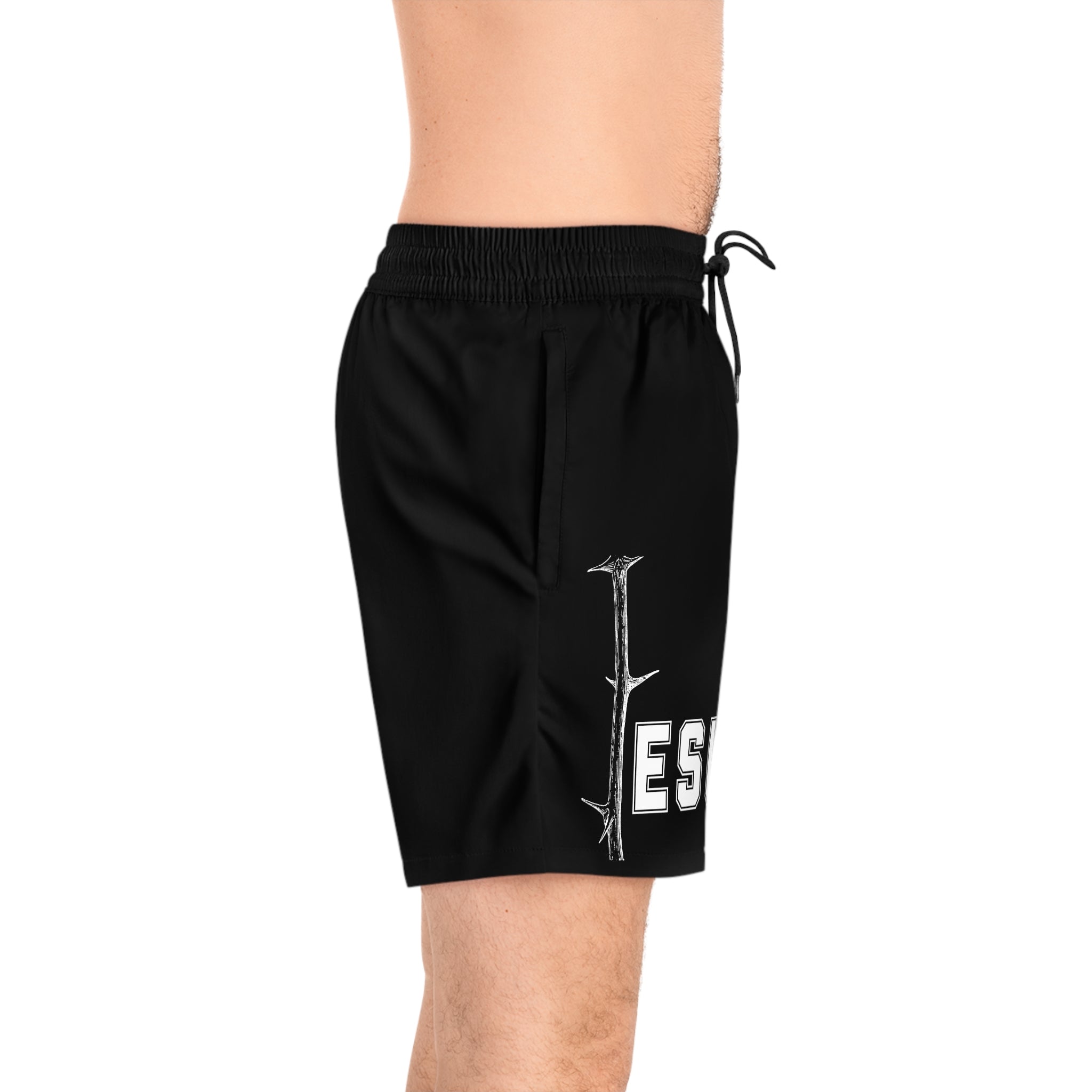 Jesus With Branch Of Thorns, White Mid-Length Swim Shorts (AOP)