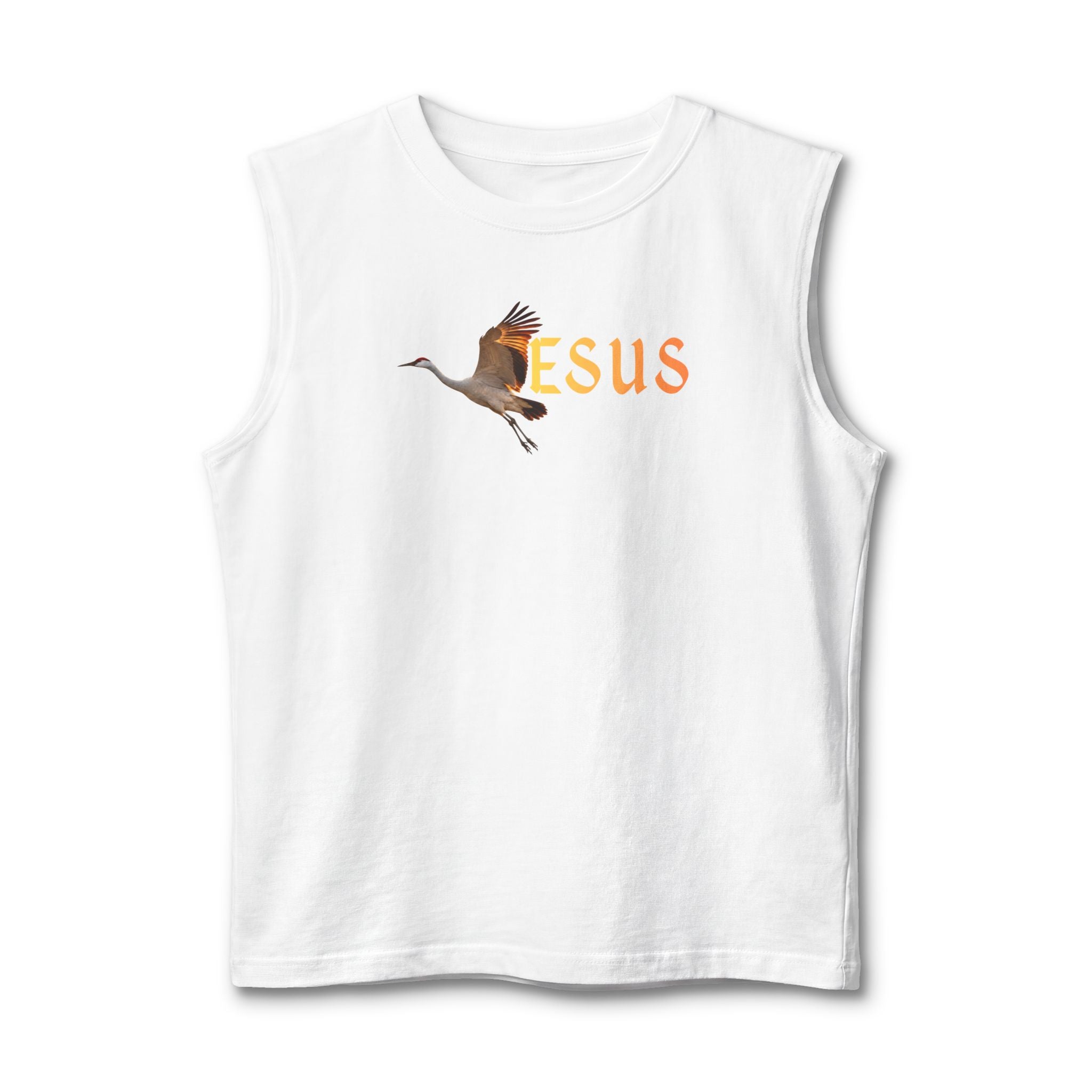 Jesus With Crane Bird, Unisex Jersey Muscle Tank