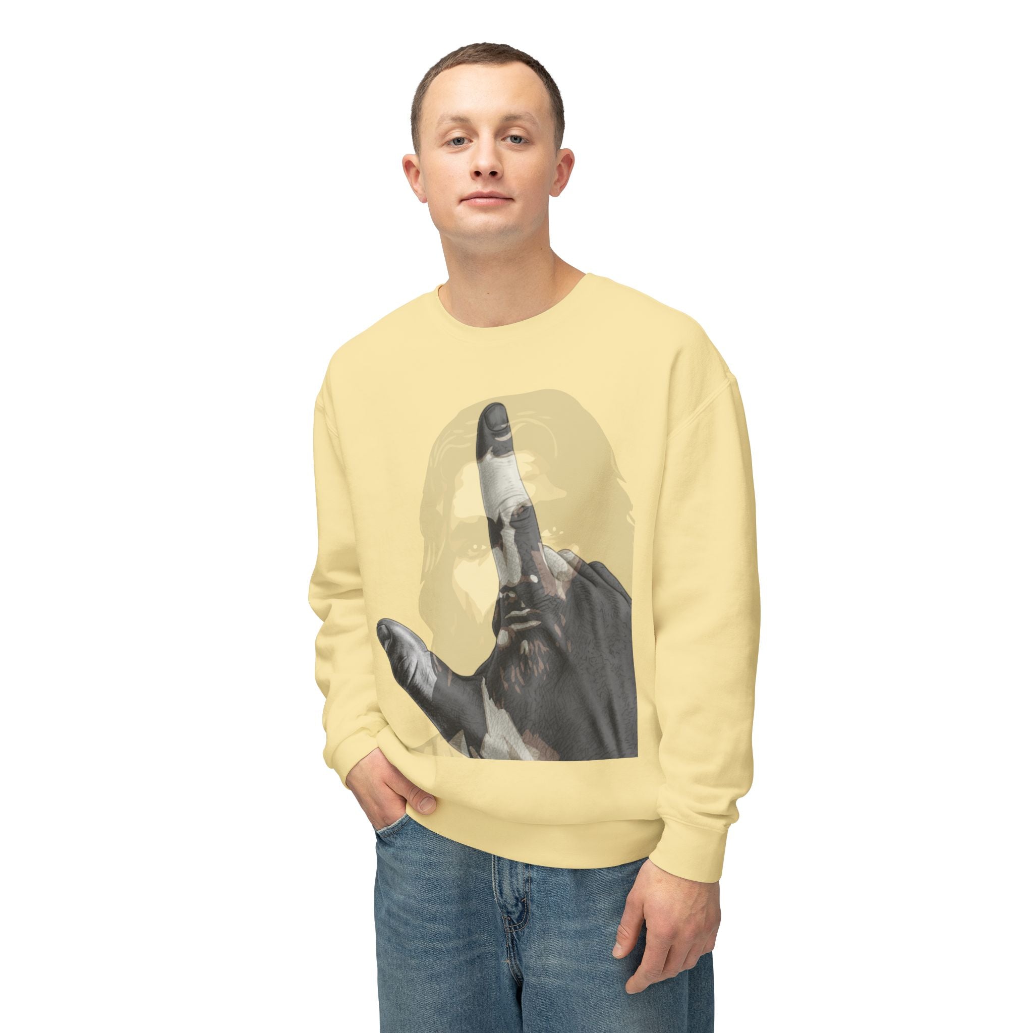 Jesus And J Hand Gesture, Large Print, Unisex Lightweight Crewneck Sweatshirt