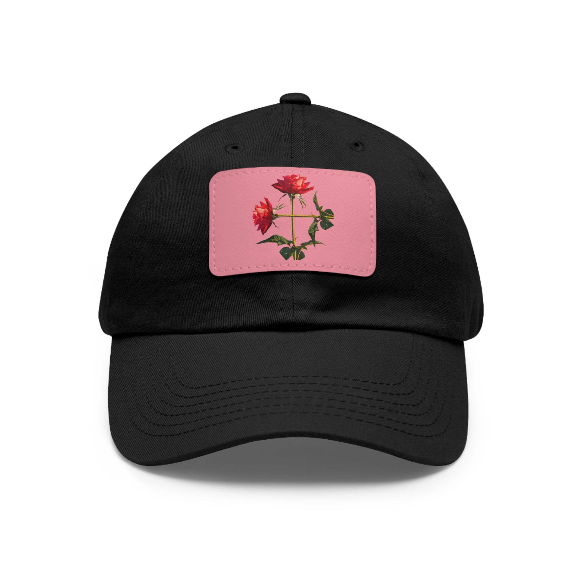 Cross Form Red Roses, Dad Hat with Leather Patch (Rectangle)