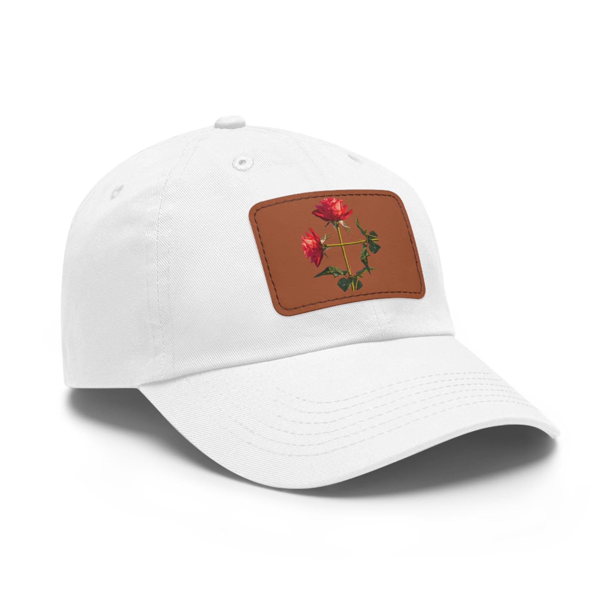 Cross Form Red Roses, Dad Hat with Leather Patch (Rectangle)