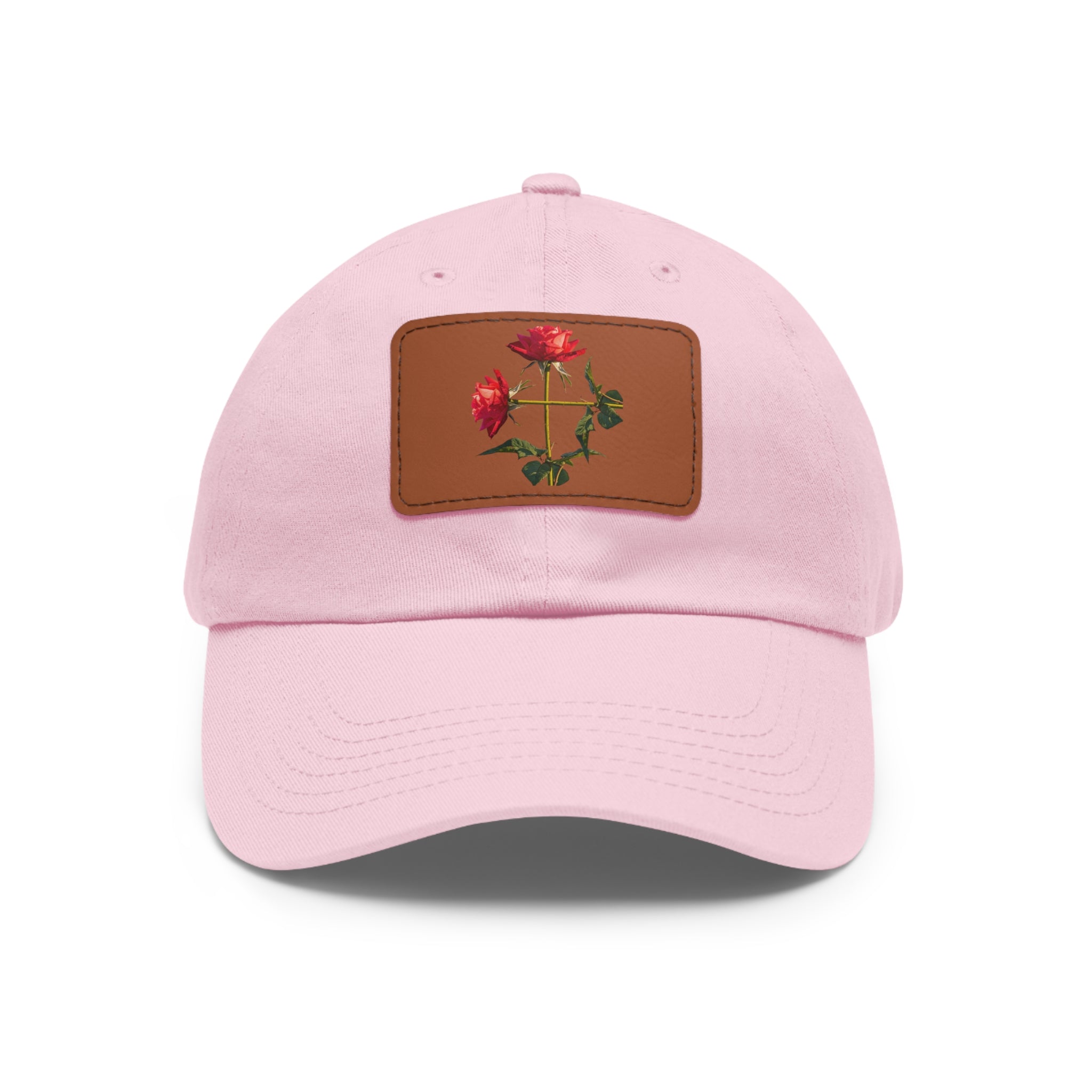 Cross Form Red Roses, Dad Hat with Leather Patch (Rectangle)