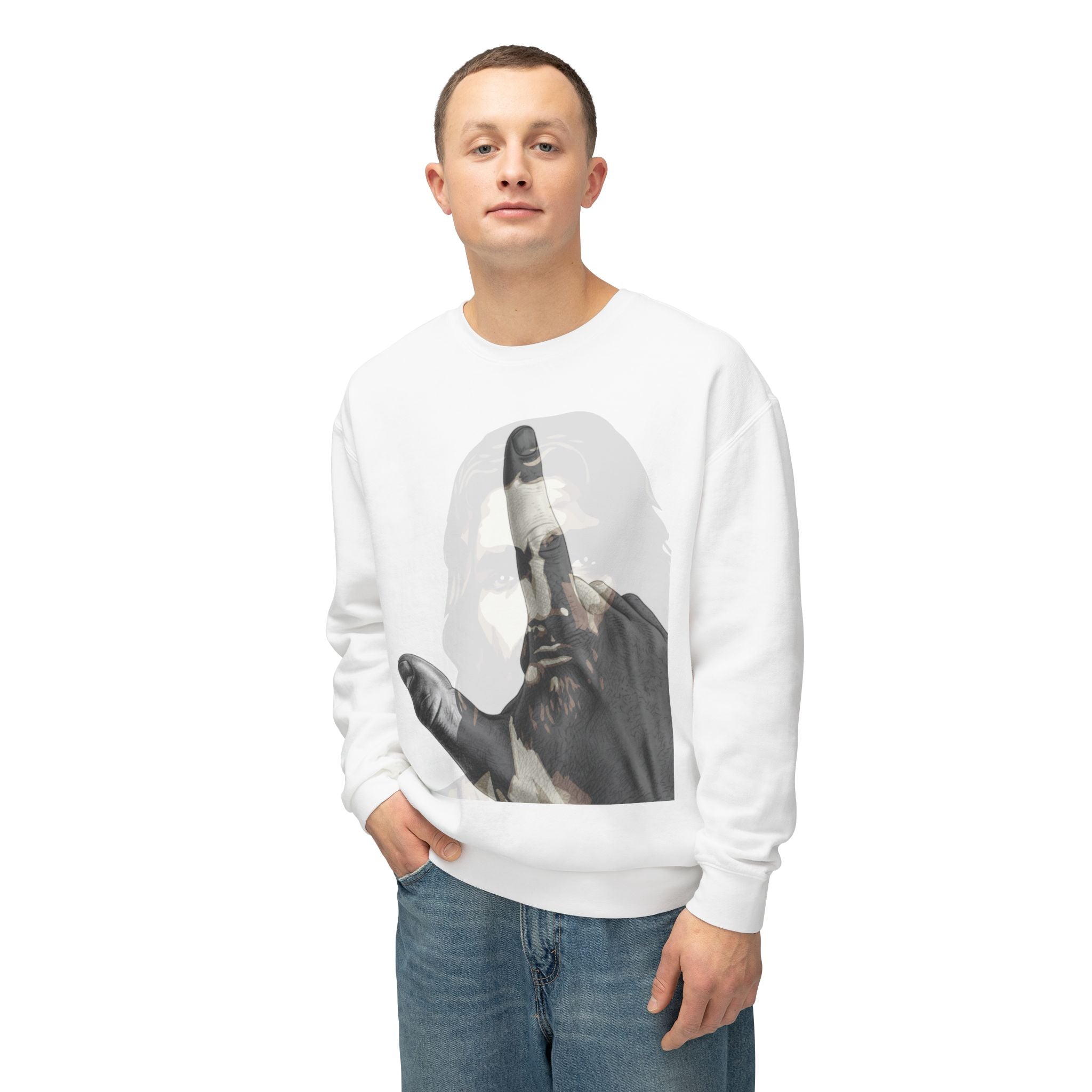Jesus And J Hand Gesture, Large Print, Unisex Lightweight Crewneck Sweatshirt