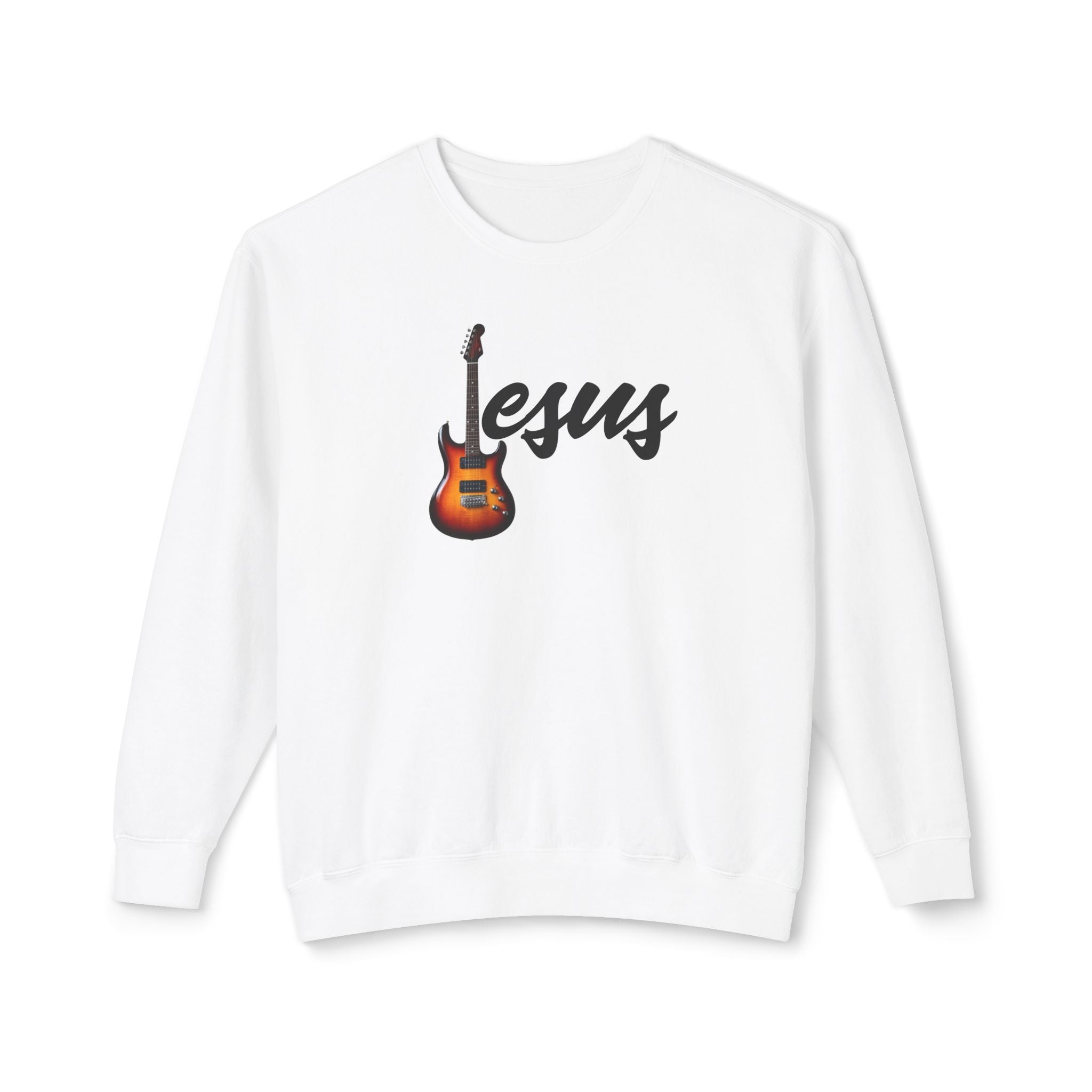 Jesus With Guitar, Unisex Lightweight Crewneck Sweatshirt