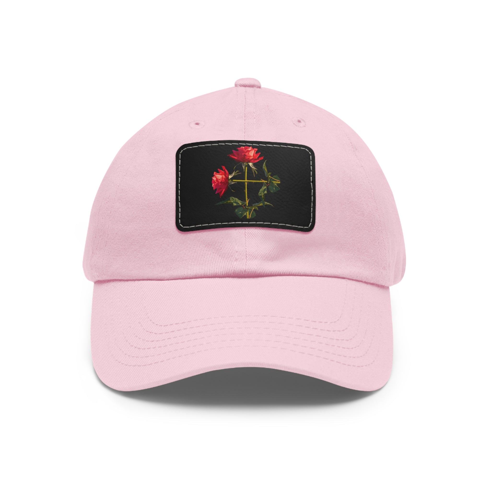 Cross Form Red Roses, Dad Hat with Leather Patch (Rectangle)