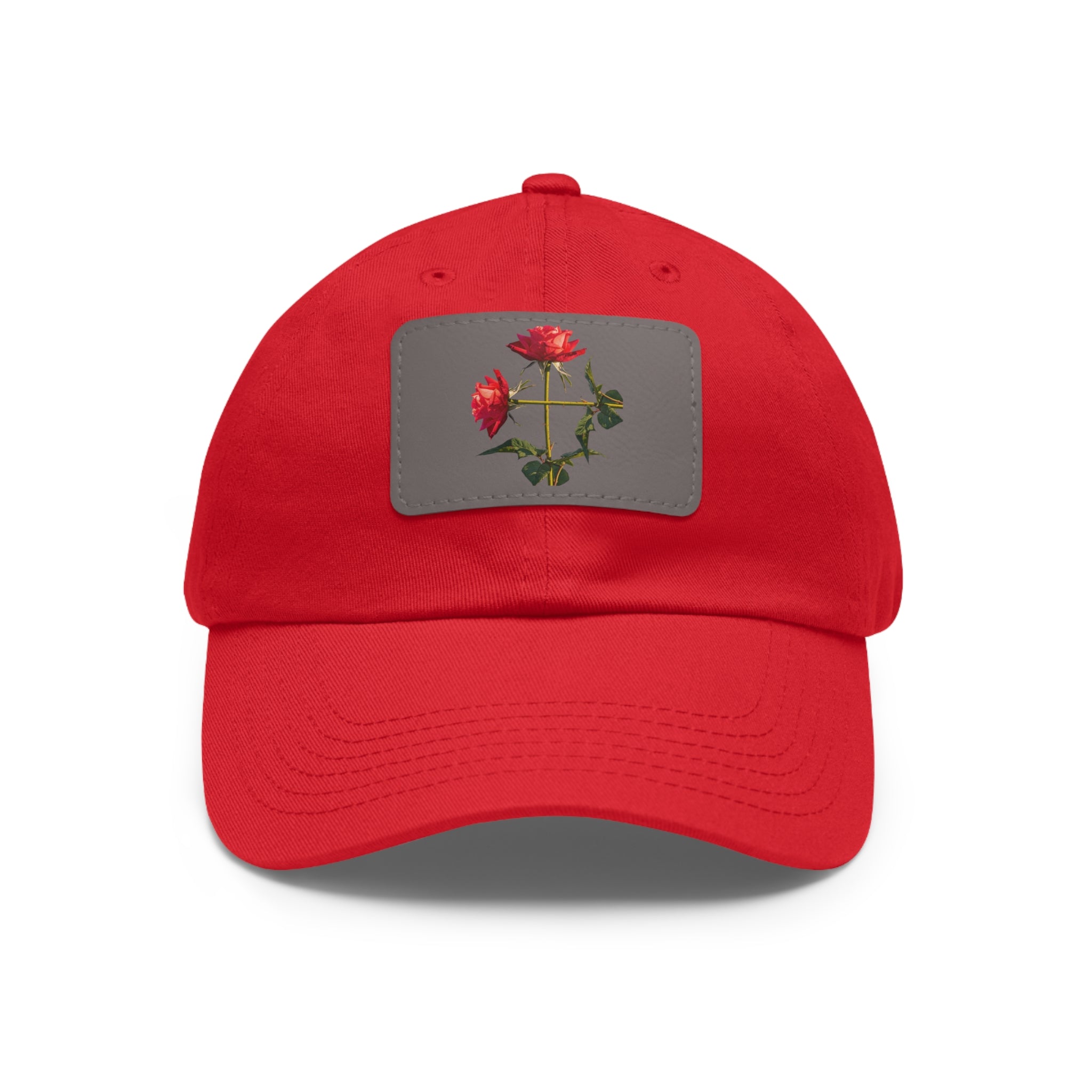 Cross Form Red Roses, Dad Hat with Leather Patch (Rectangle)