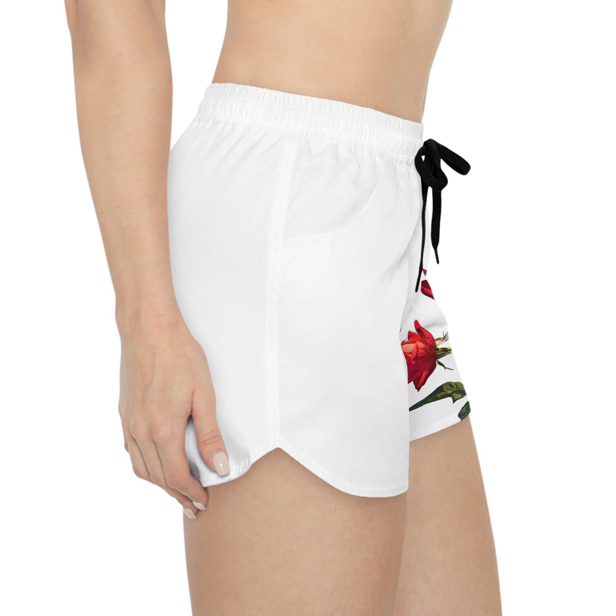 Cross Form Red Roses, Women's White Casual Shorts (AOP)