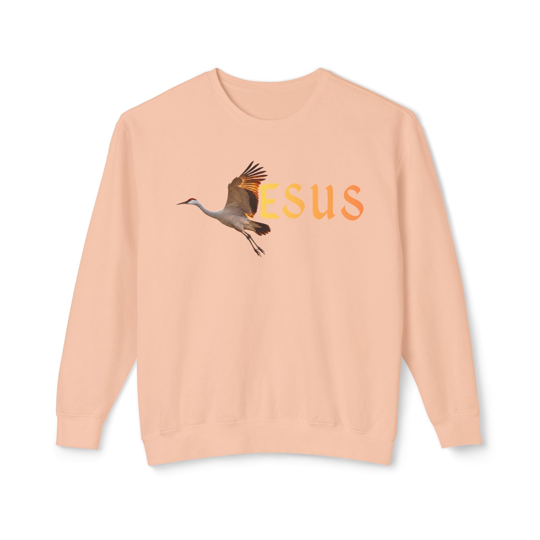 Jesus With Crane Bird, Unisex Lightweight Crewneck Sweatshirt
