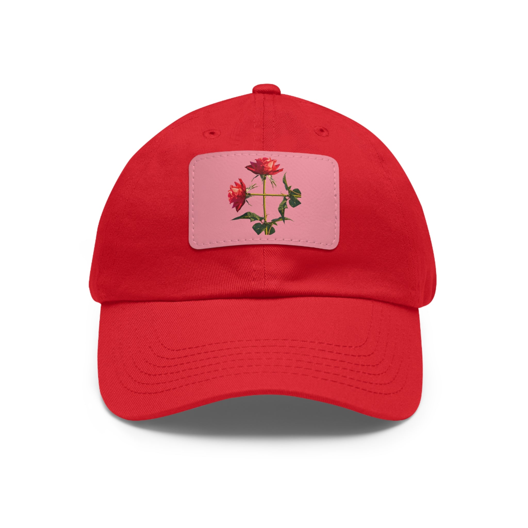 Cross Form Red Roses, Dad Hat with Leather Patch (Rectangle)