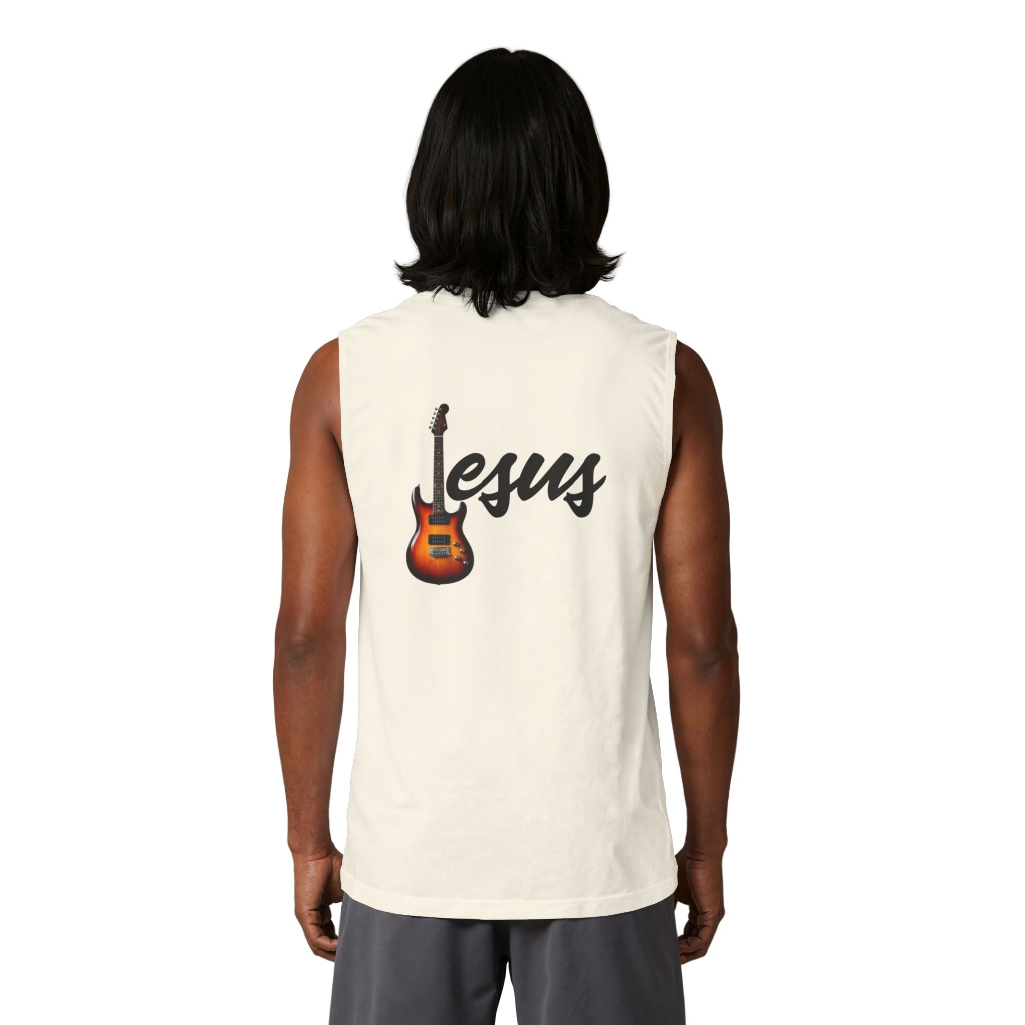 Jesus With Guitar, 2 Sided Unisex Jersey Muscle Tank