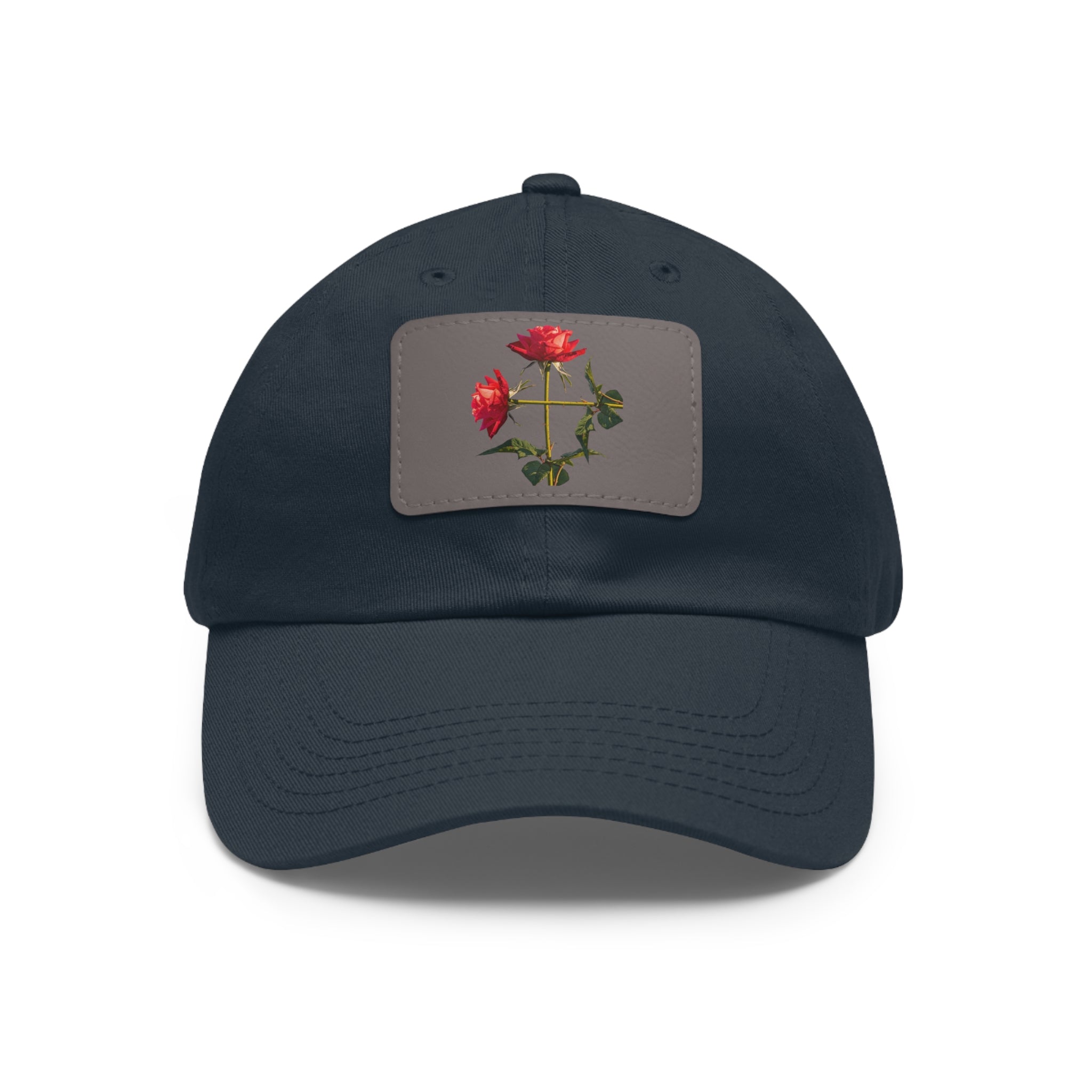 Cross Form Red Roses, Dad Hat with Leather Patch (Rectangle)