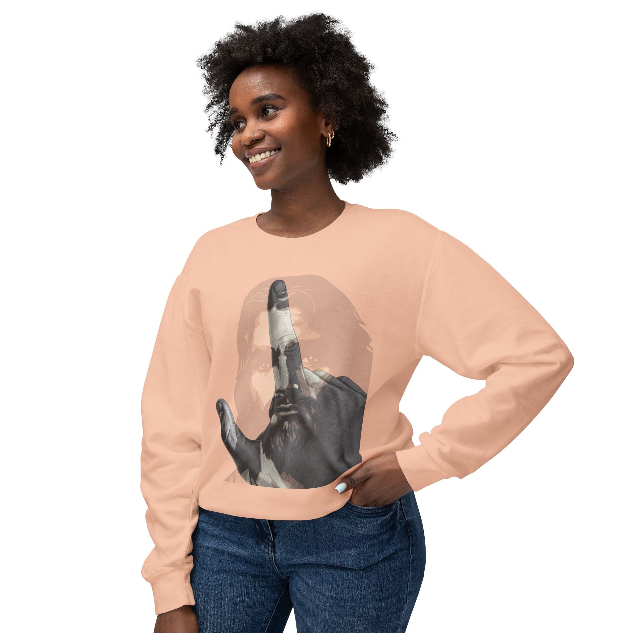 Jesus And J Hand Gesture, Large Print, Unisex Lightweight Crewneck Sweatshirt