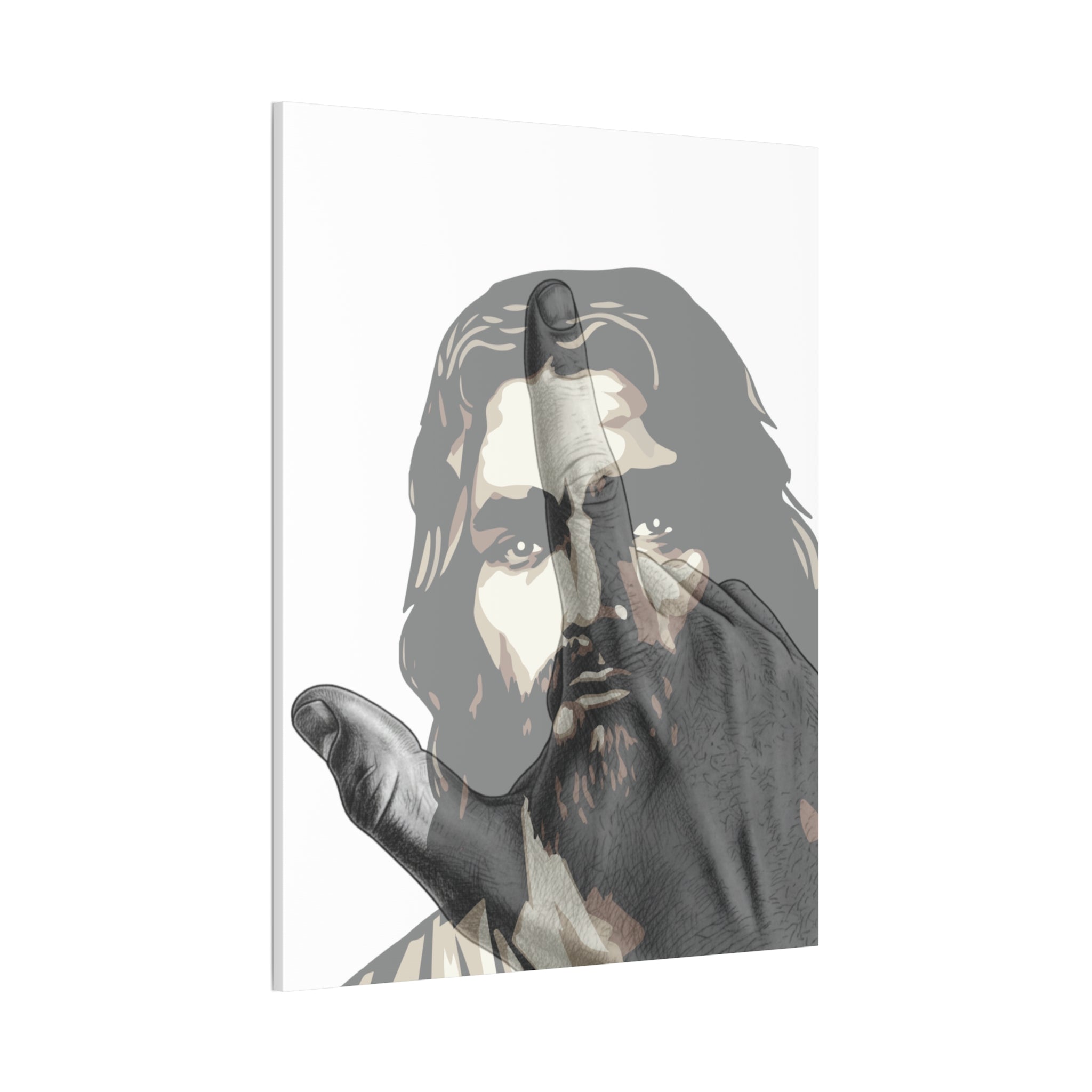 Jesus And J Hand Gesture, White Canva Stretched 0.75"