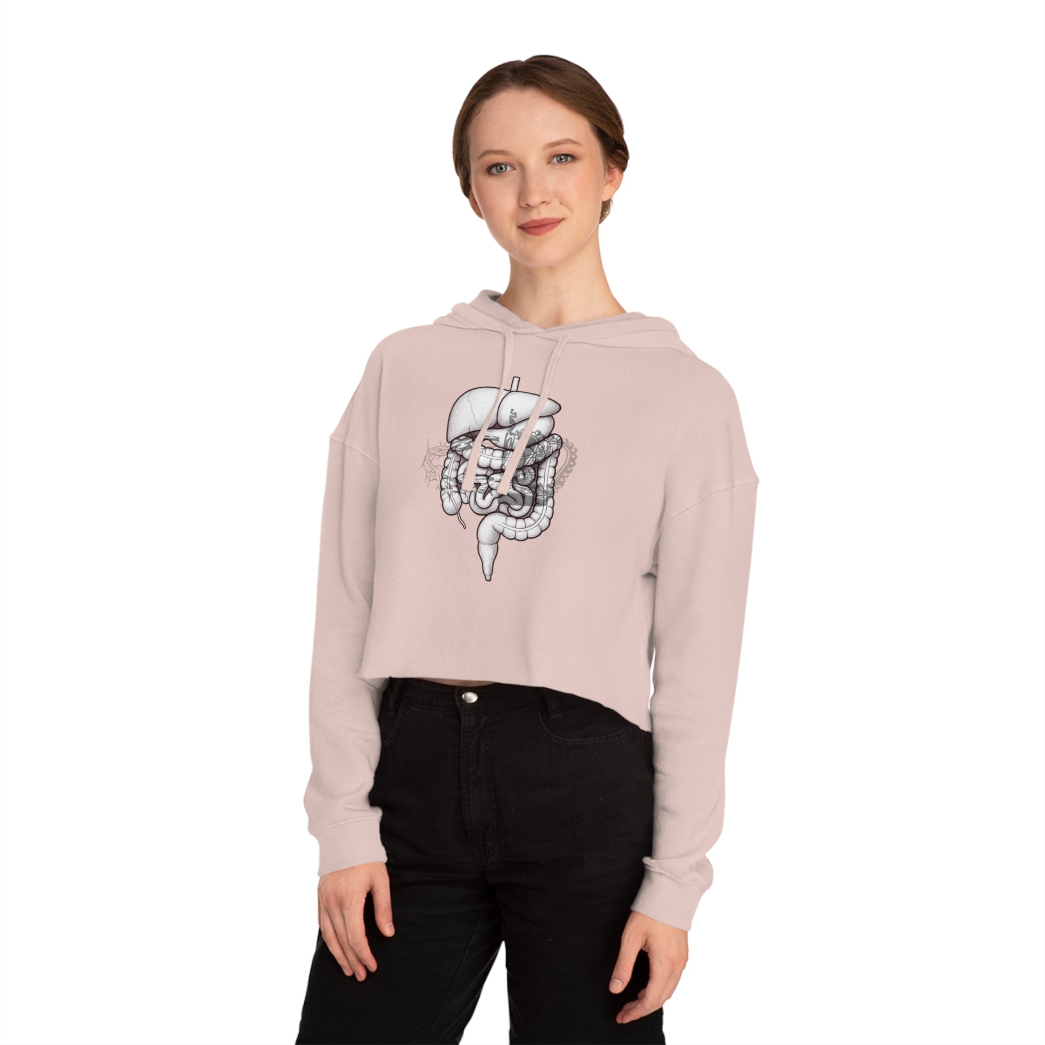 2 Crowns and Intestines, 2 Sided Women’s Cropped Hooded Sweatshirt
