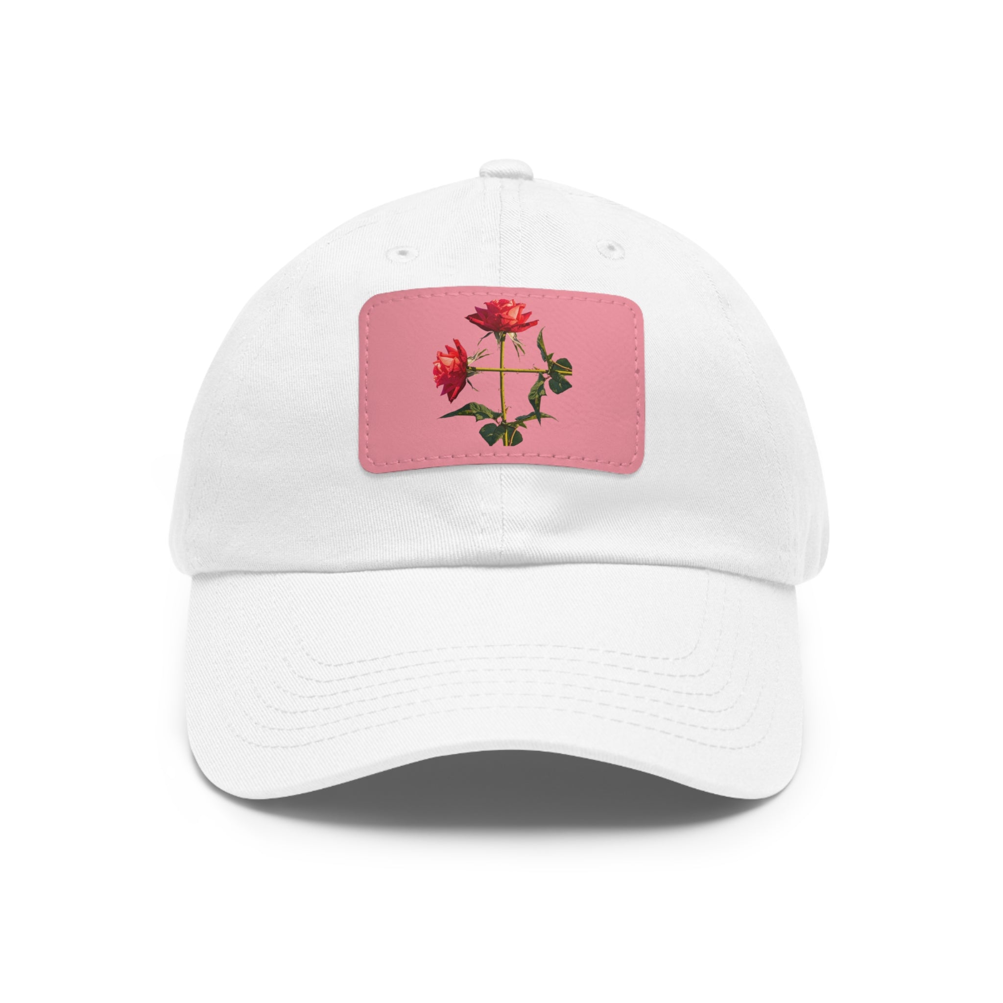 Cross Form Red Roses, Dad Hat with Leather Patch (Rectangle)
