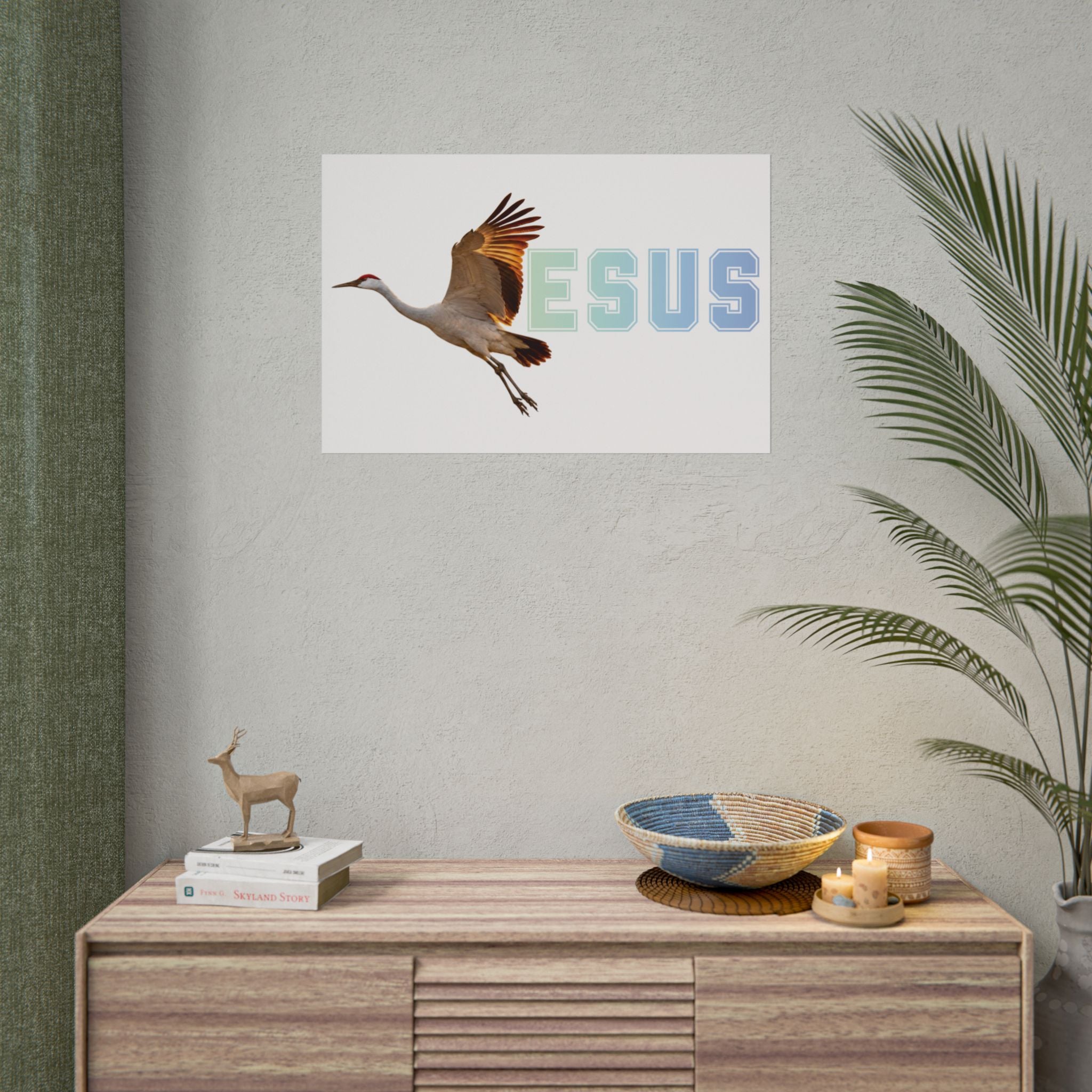 Jesus With Crane Bird, White Rolled Posters