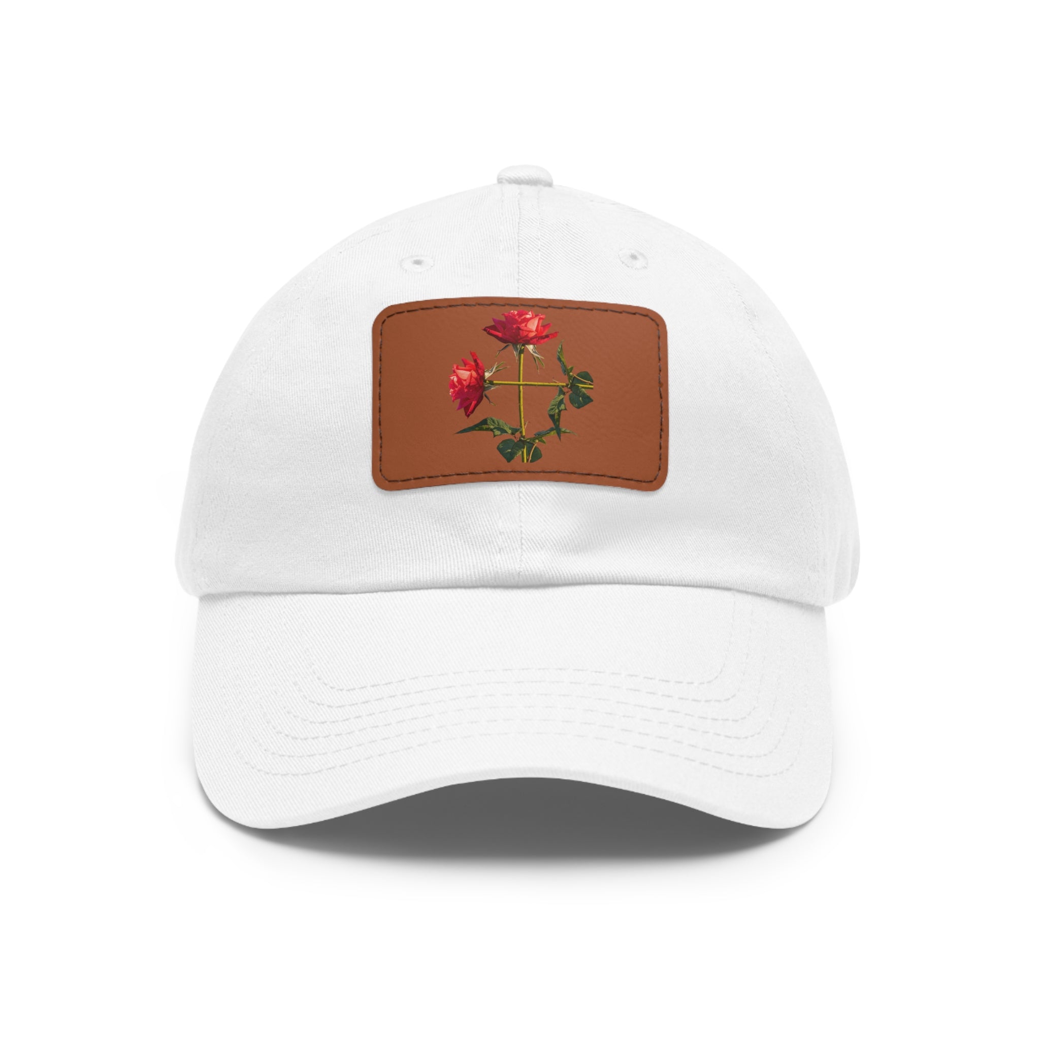 Cross Form Red Roses, Dad Hat with Leather Patch (Rectangle)