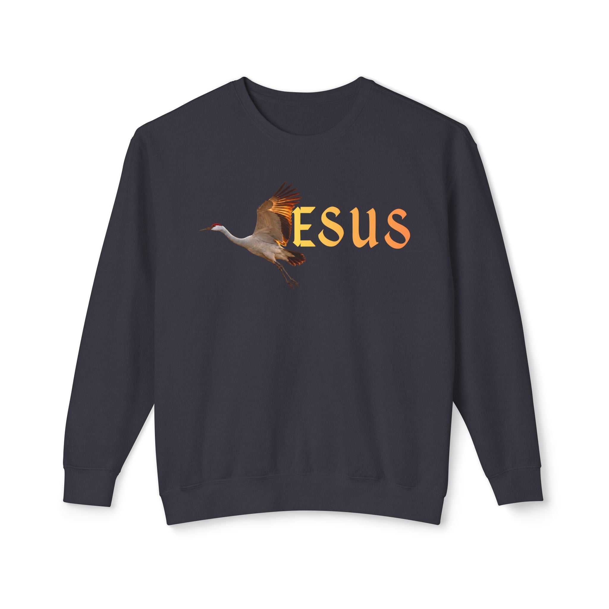 Jesus With Crane Bird, Unisex Lightweight Crewneck Sweatshirt
