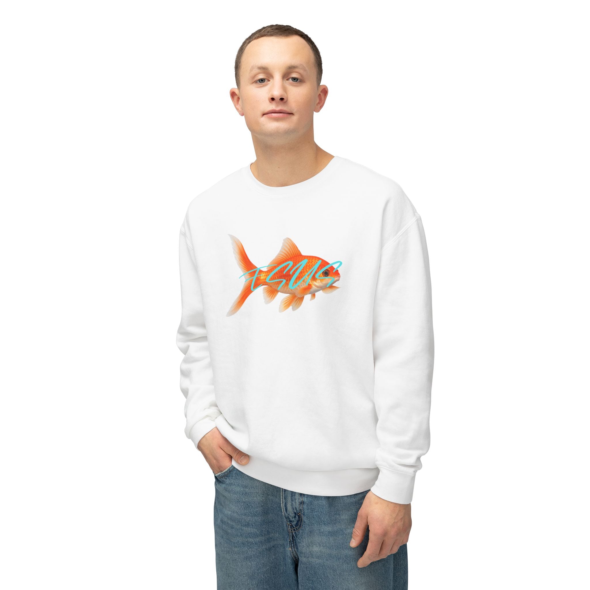 Jesus With Goldfish, 2 Sided Unisex Lightweight Crewneck Sweatshirt