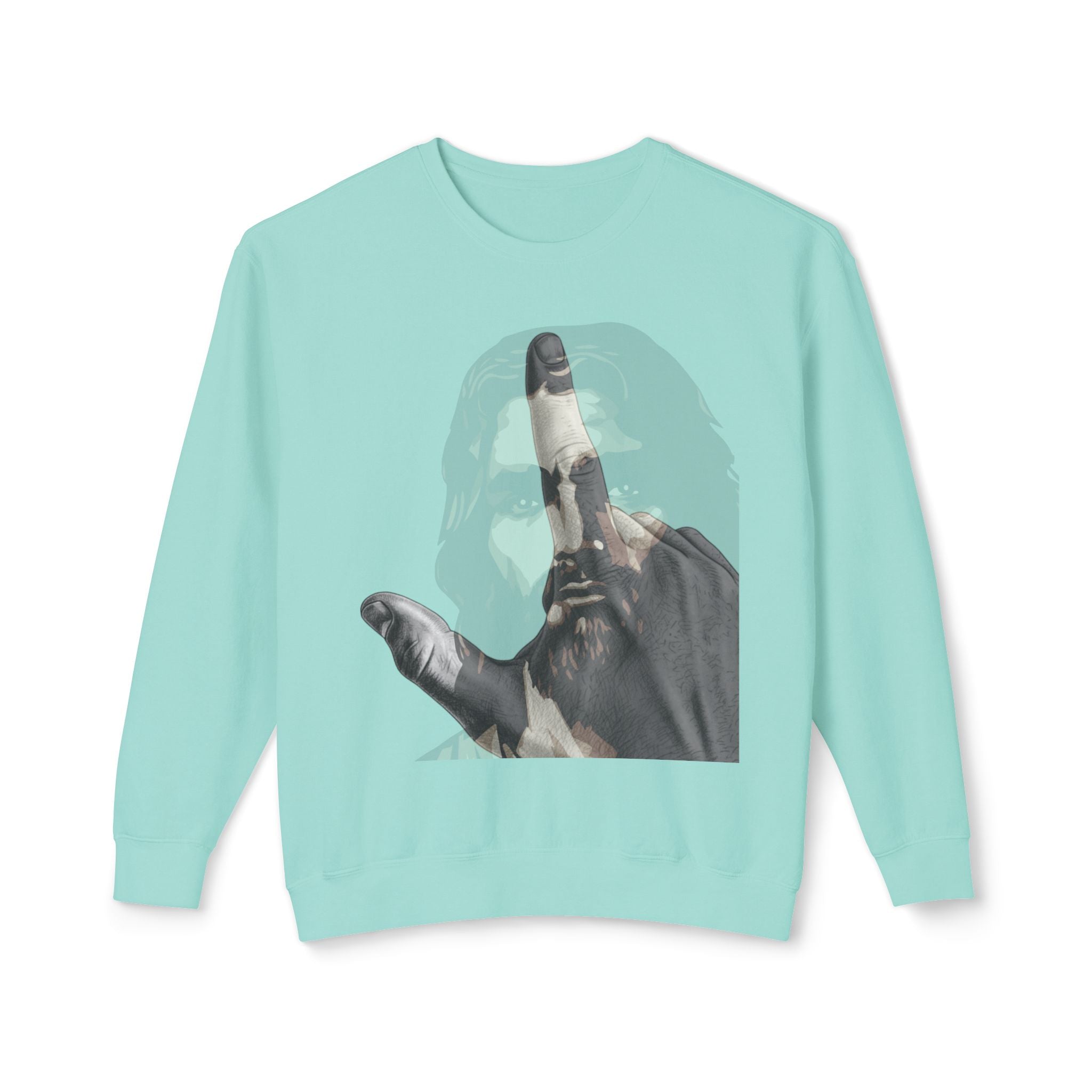 Jesus And J Hand Gesture, Large Print, Unisex Lightweight Crewneck Sweatshirt